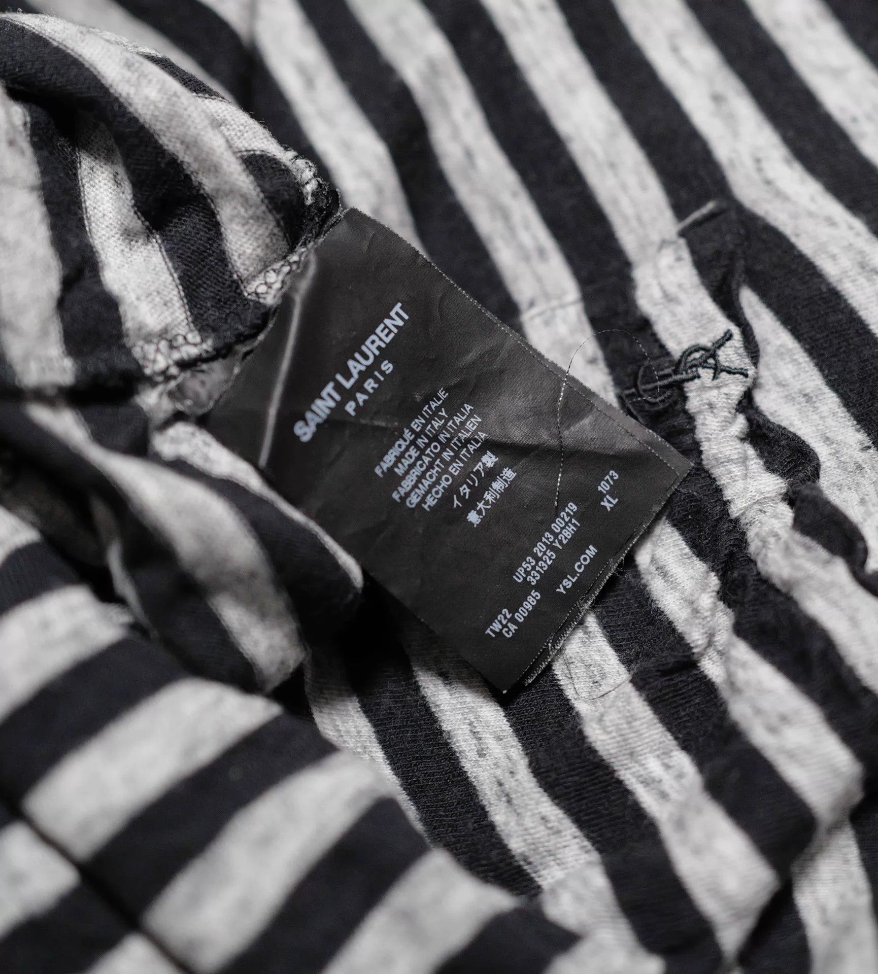 Saint Laurent Paris SLP 13AW Black & Gray Stripe Wool Blend Pocket Tee Size US XL / EU 56 / 4 - 4 Thumbnail