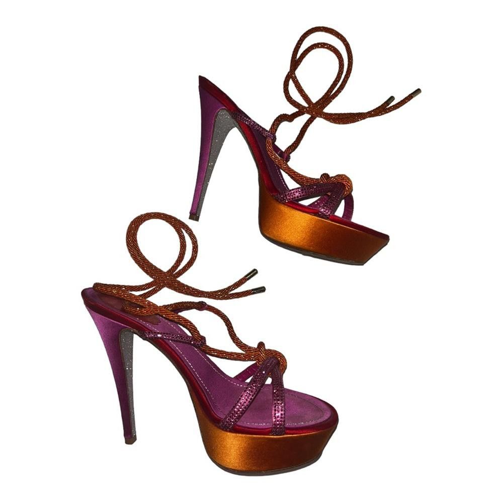 Designer Rene Caovilla Pink/Orange Rhinestone Platform Tie Heels 9.5 Size US 9.5 / IT 39.5 - 11 Thumbnail