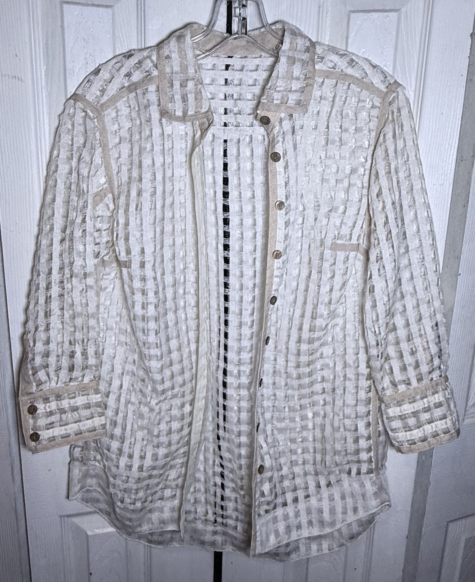 Other Vintage Off White Woven Checkered Sheer Top Size S / US 4 / IT 40 - 10 Thumbnail