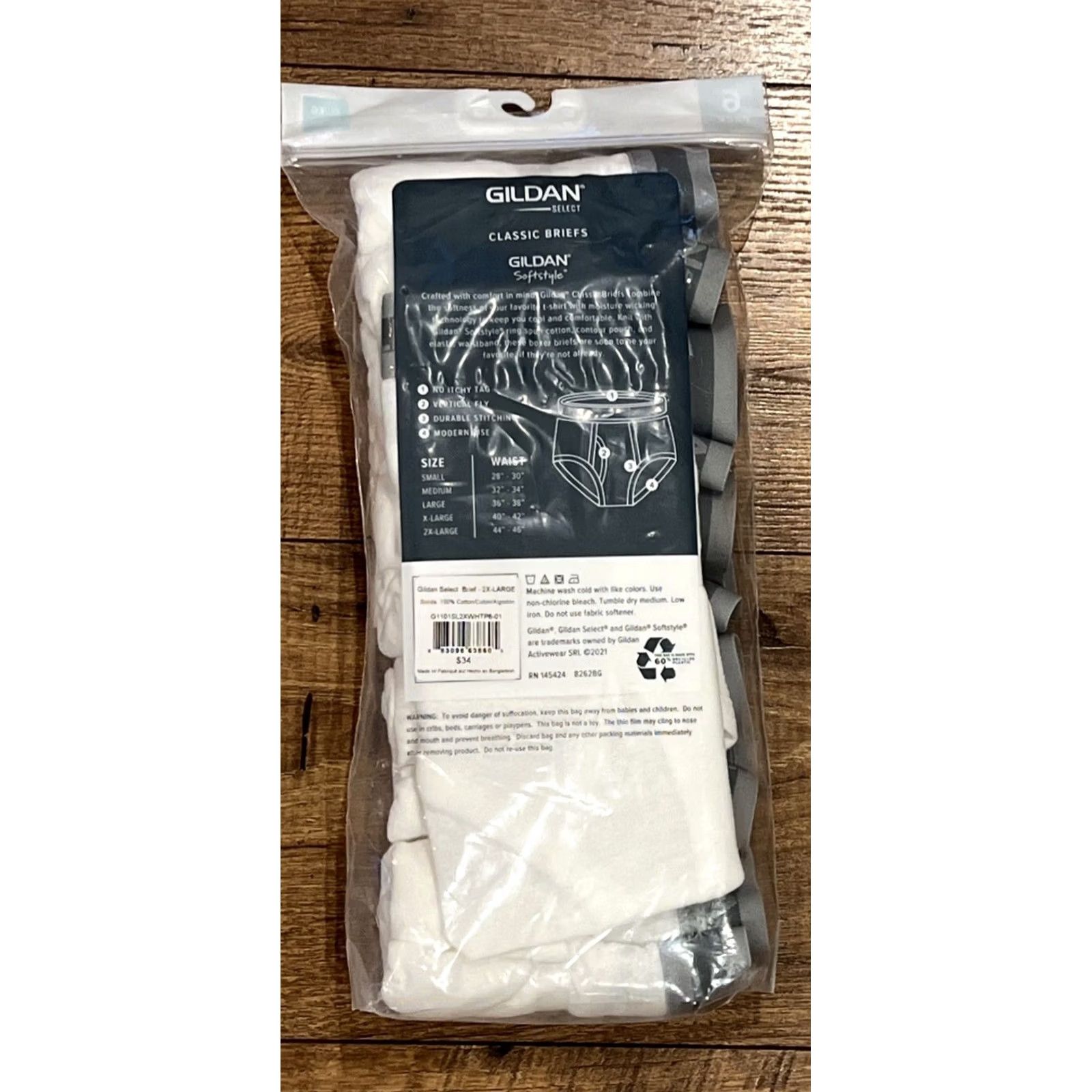 Gildan Gildan Select Men’s 2XL Briefs 44”-46” 100% Ring Spun Cotton Modern Rise 6 Pack White Size US 39 - 3 Thumbnail