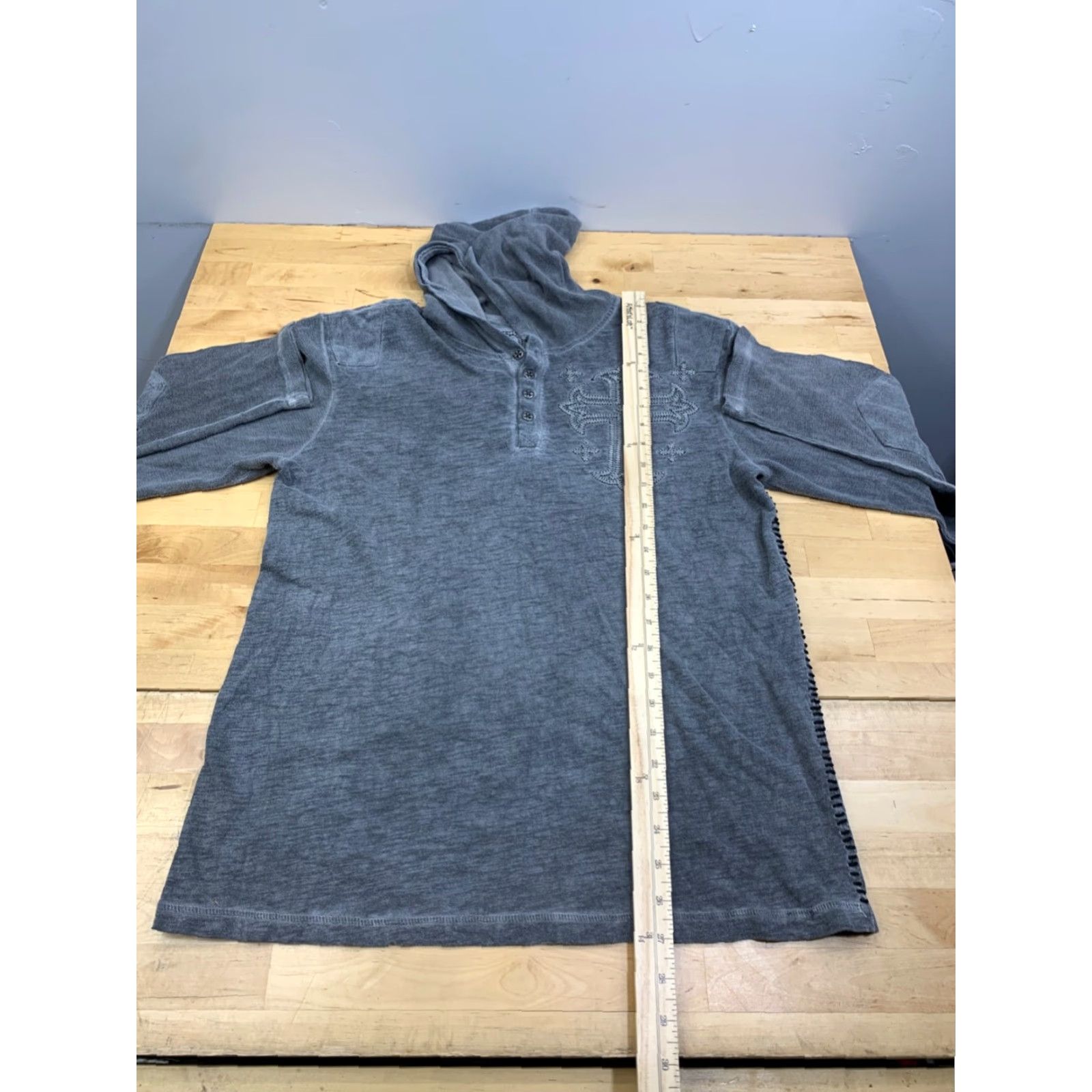 Affliction VINTAGE Affliction Hoodie Henley Lightweight Gray M Embroidered Cross Gothic Y2K 12453 Mens Size US M / EU 48-50 / 2 - 5 Thumbnail