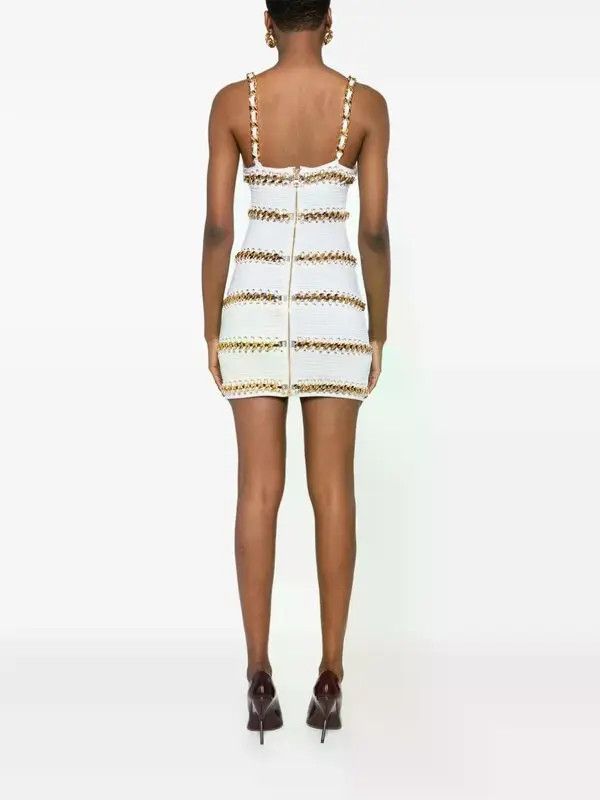 Balmain o1s1wg110526 Striped Knit Mini Dress in White Size XL / US 12-14 / IT 48-50 - 4 Thumbnail