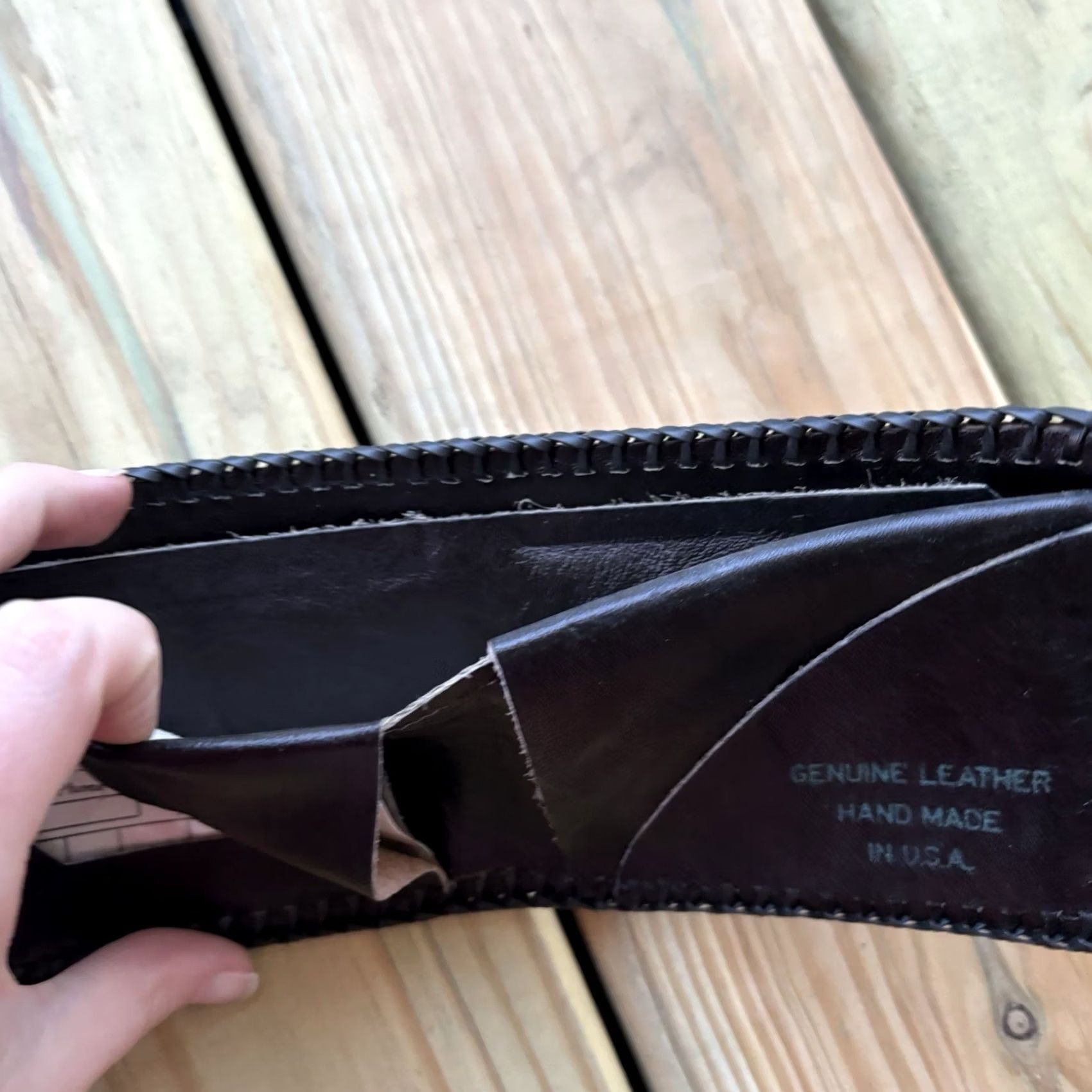 Vintage VINTAGE Wallet Bifold Leather Whipstitch Jesus Christ USA Unisex 9in 4in Brown Leather Credit Card Hand Made 80s Artifact Size ONE SIZE - 3 Thumbnail