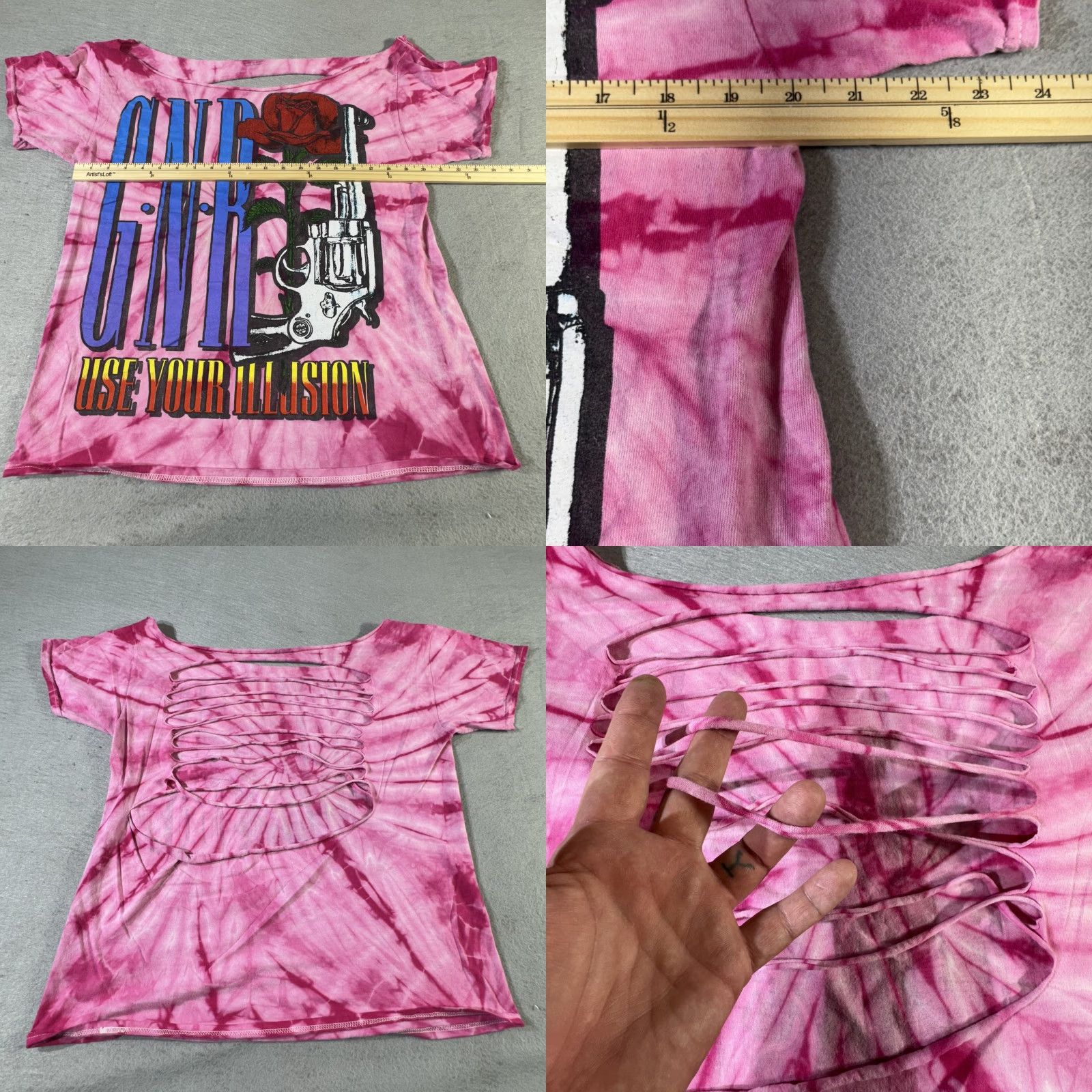 Vintage Guns N Roses Shirt Womens Medium Pink Tie Dye Cut Out Use Your Illusion Band Tee Size M / US 6-8 / IT 42-44 - 8 Thumbnail