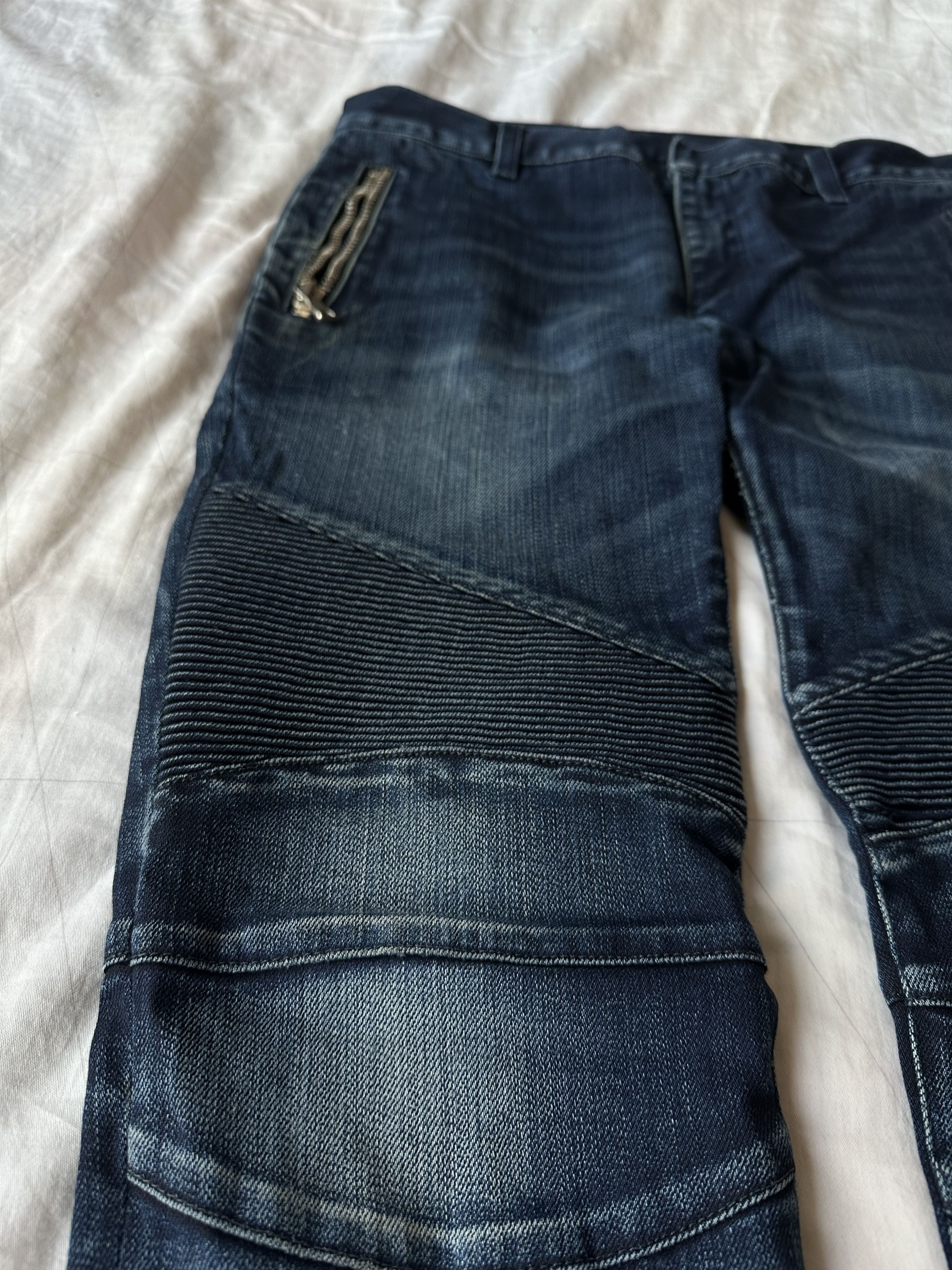 Balmain SS17 Balmain Navy Washed Biker Denim Oilver Roustreing Era Size US 31 - 3 Thumbnail