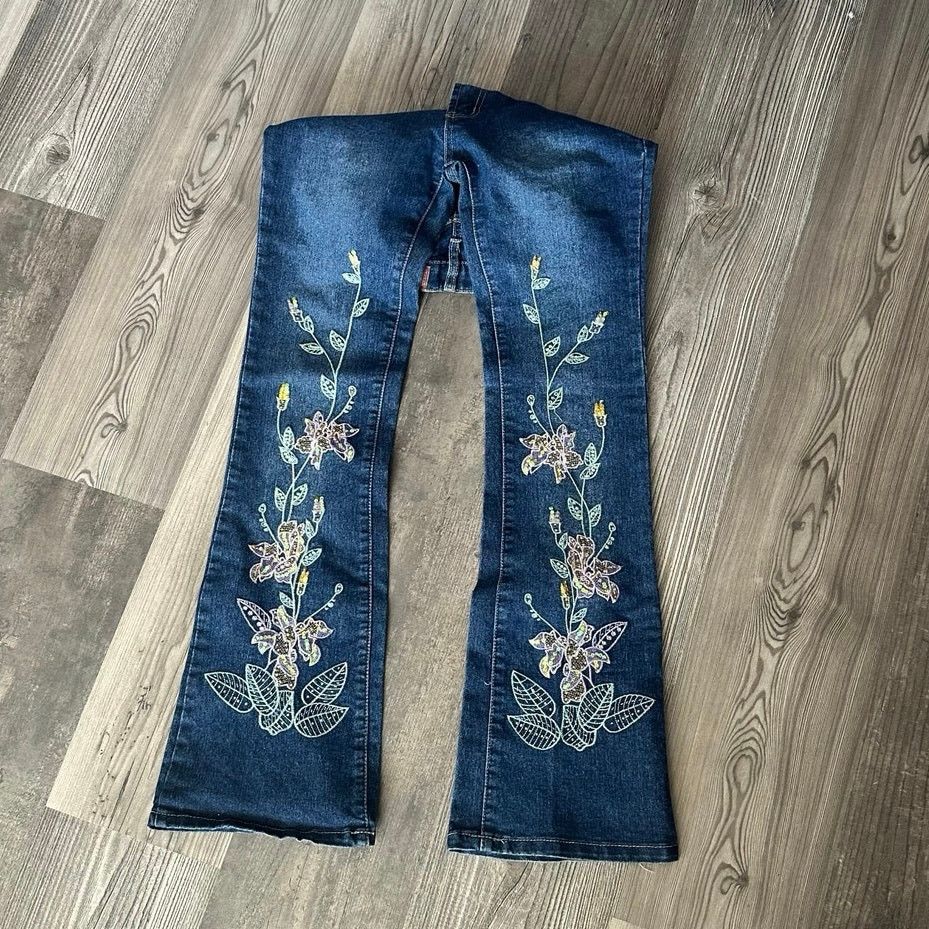 Other joana design jeans embroidered flower sequin dark blue jeans Size 25" / US 0 / IT 36 - 1 Thumbnail