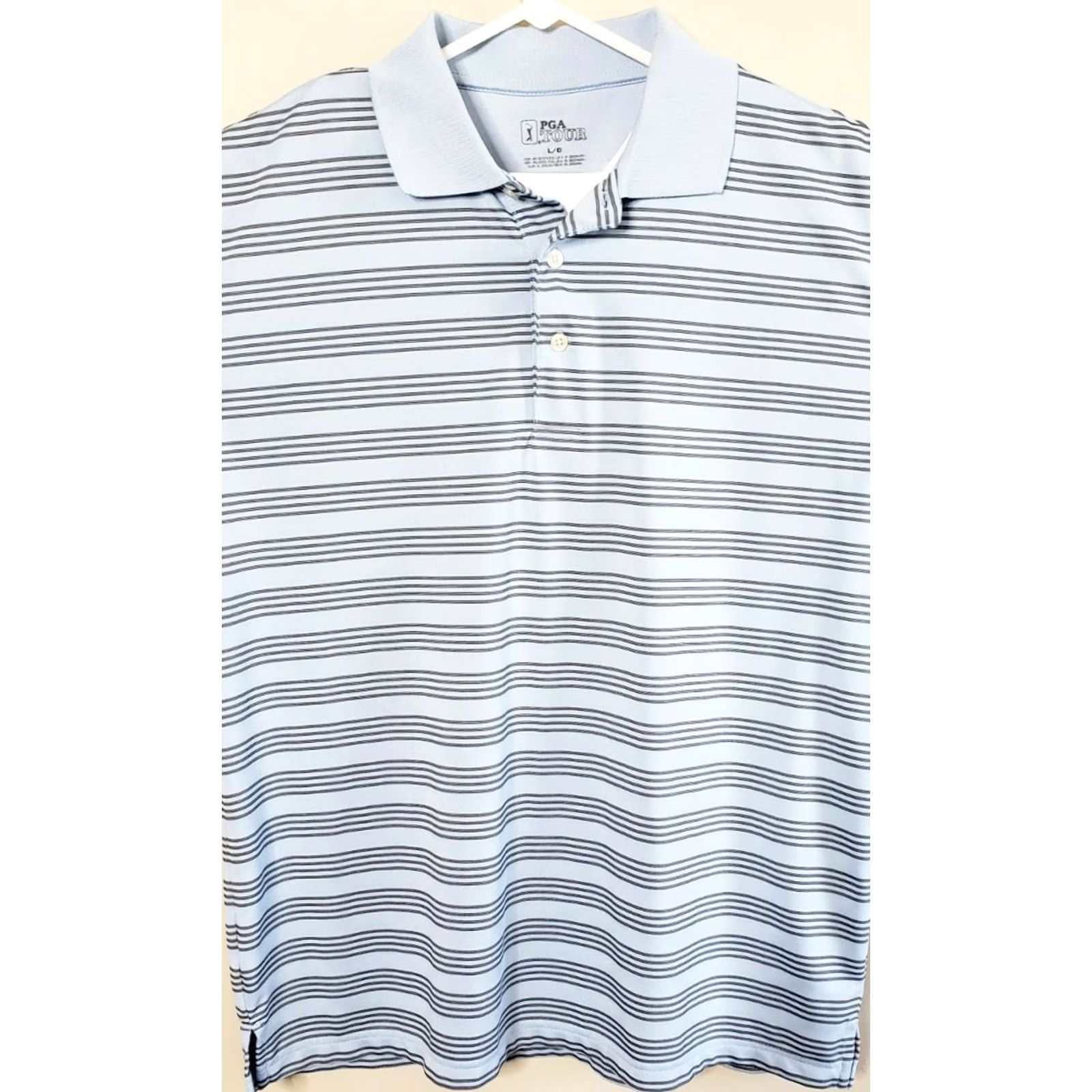 PGA Tour PGA TOUR Polo Shirt Shirt Men’s Large 3 Button Short Sleeve Textured Striped Blue Polo Shirt Size US L / EU 52-54 / 3 - 3 Thumbnail