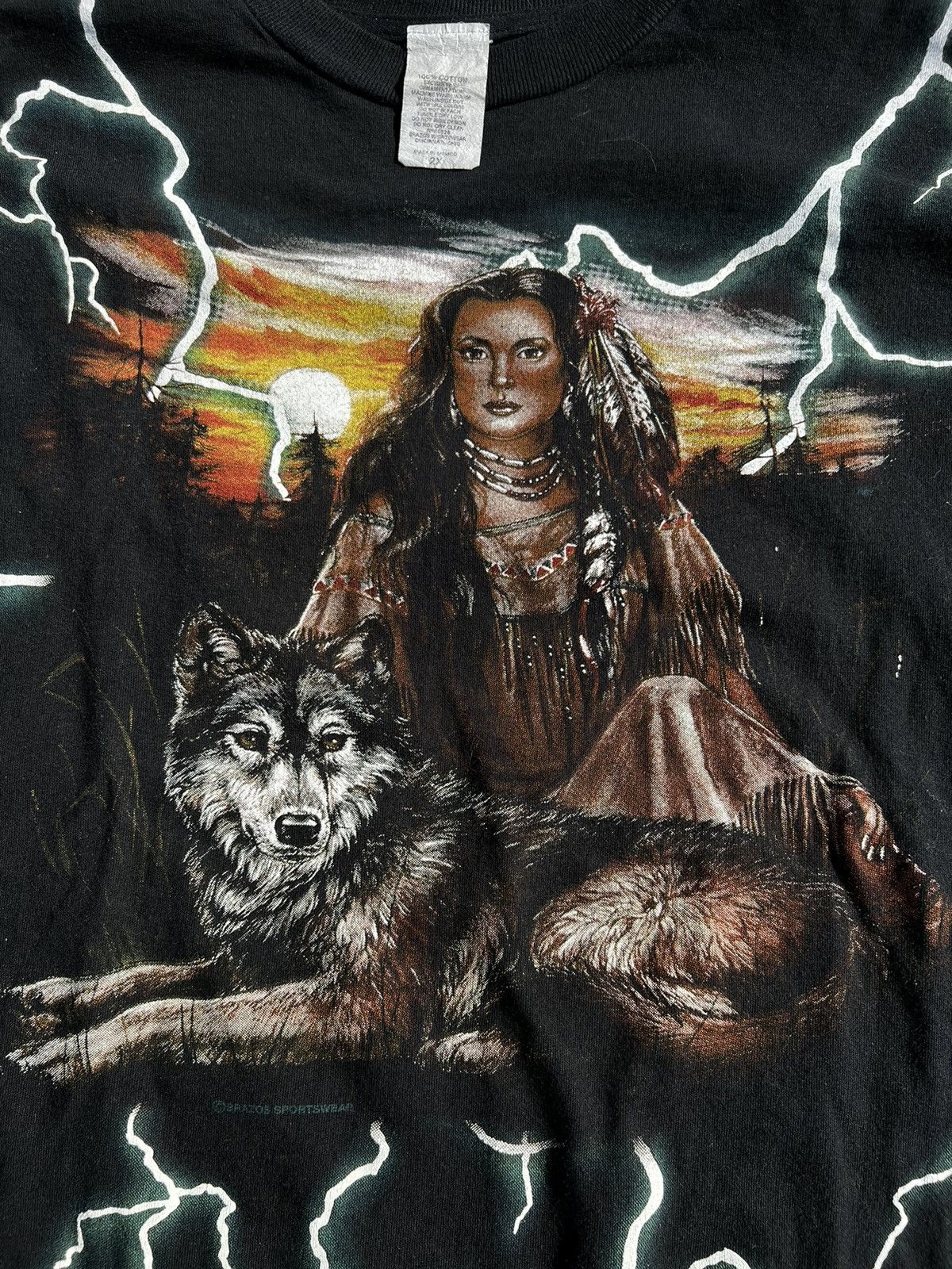 Vintage VTG AMERICAN THUNDER USA INDIAN WOLF T-SHIRT Size US XL / EU 56 / 4 - 3 Thumbnail