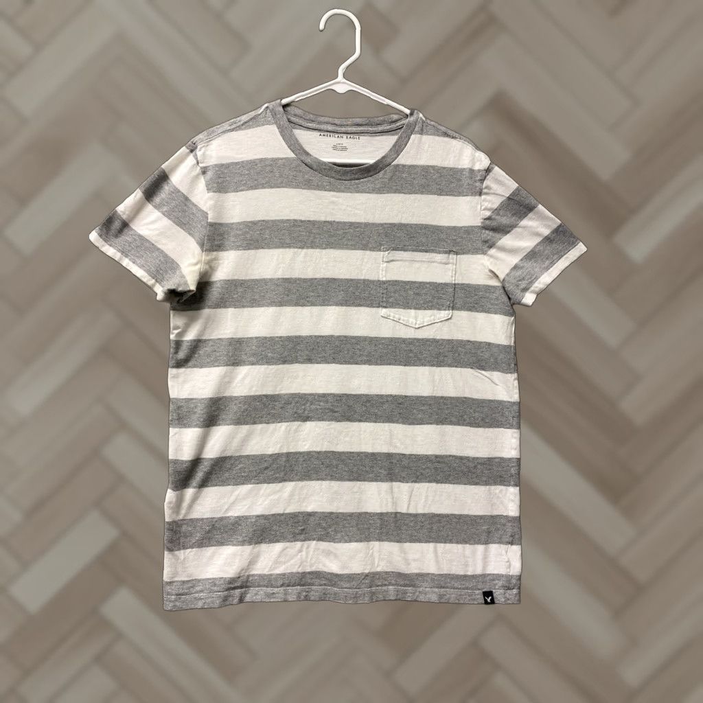 American Eagle Outfitters American Eagle Shirt Men's L Striped Gray Logo Pocket Tee Cotton Blend Classic Size US L / EU 52-54 / 3 - 1 Thumbnail