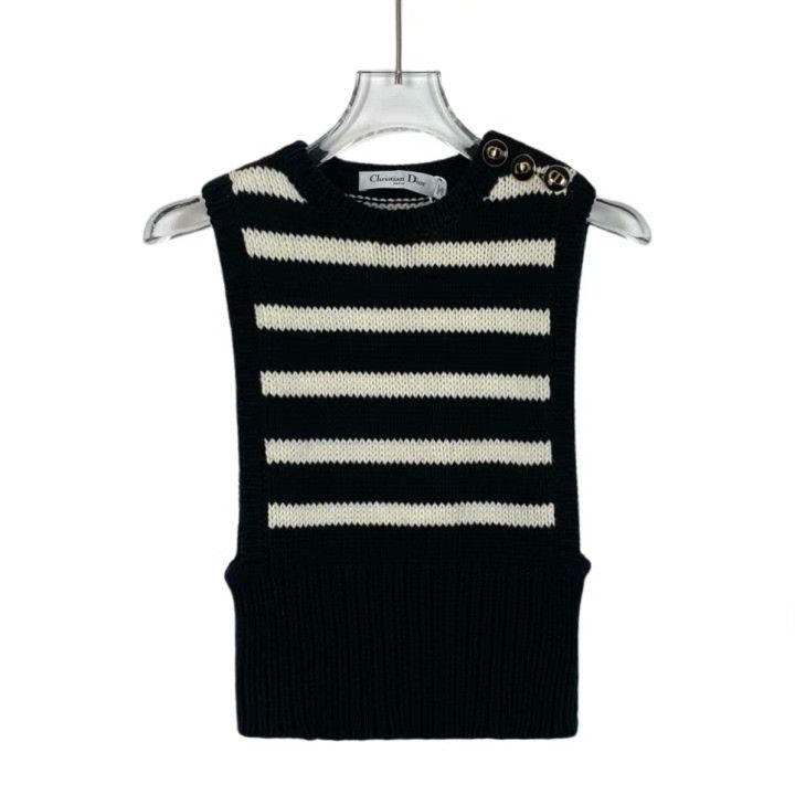Dior Christian Dior Black Striped Cotton Sleeveless Vest Size XXS / US 00 / IT 34 - 1 Thumbnail