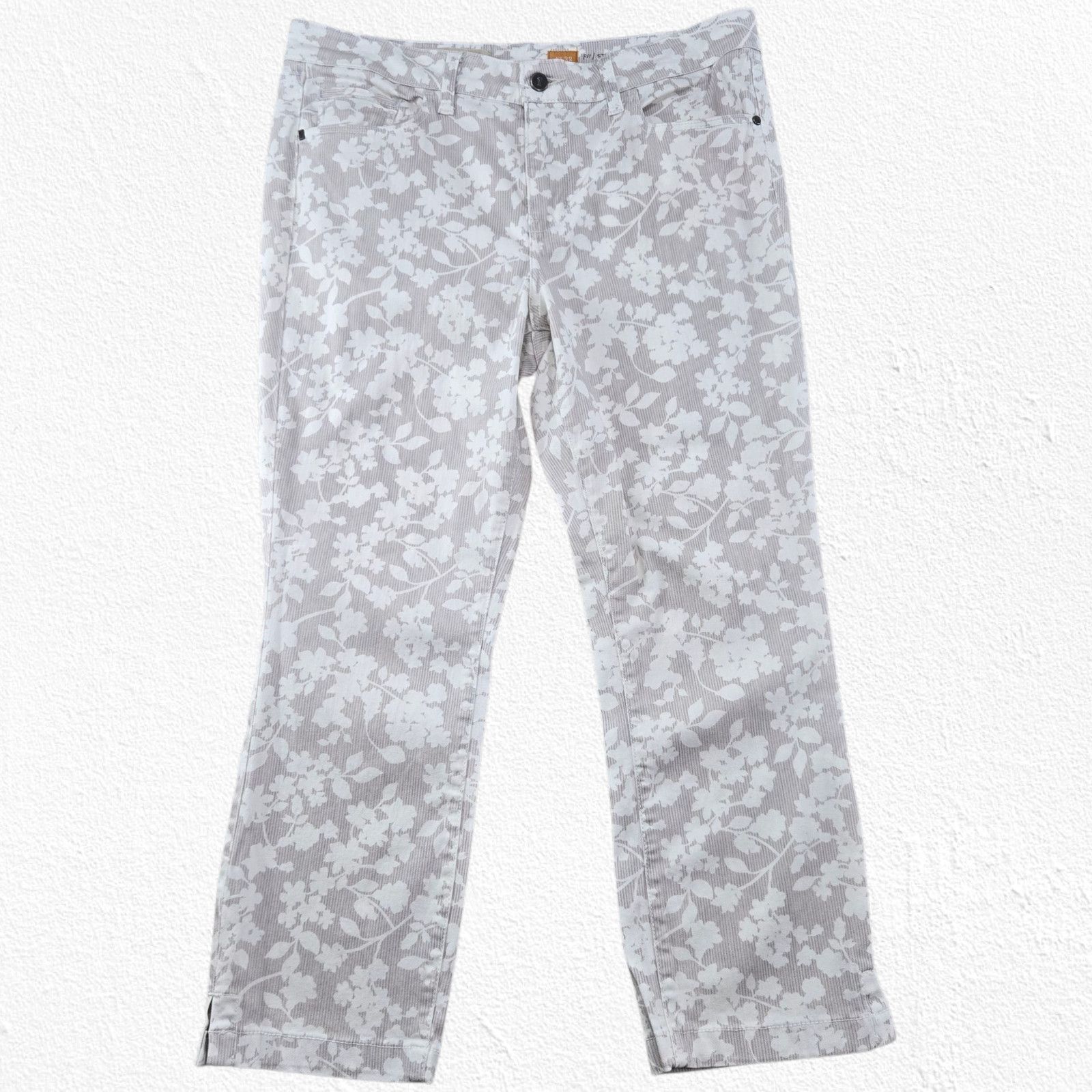 Anthropologie Pilcro Gray Floral Cropped Straight Leg Pants Size 32 Size 32" / US 10 / IT 46 - 3 Thumbnail