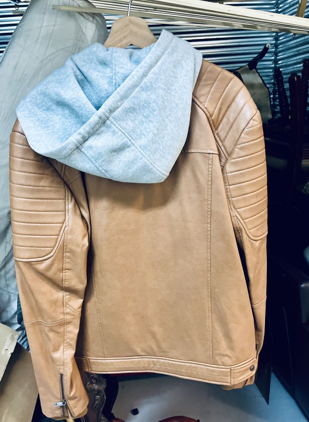 Guess Guess Faux Light Brown Leather Hoodie Jacket Size L Size US L / EU 52-54 / 3 - 2 Thumbnail