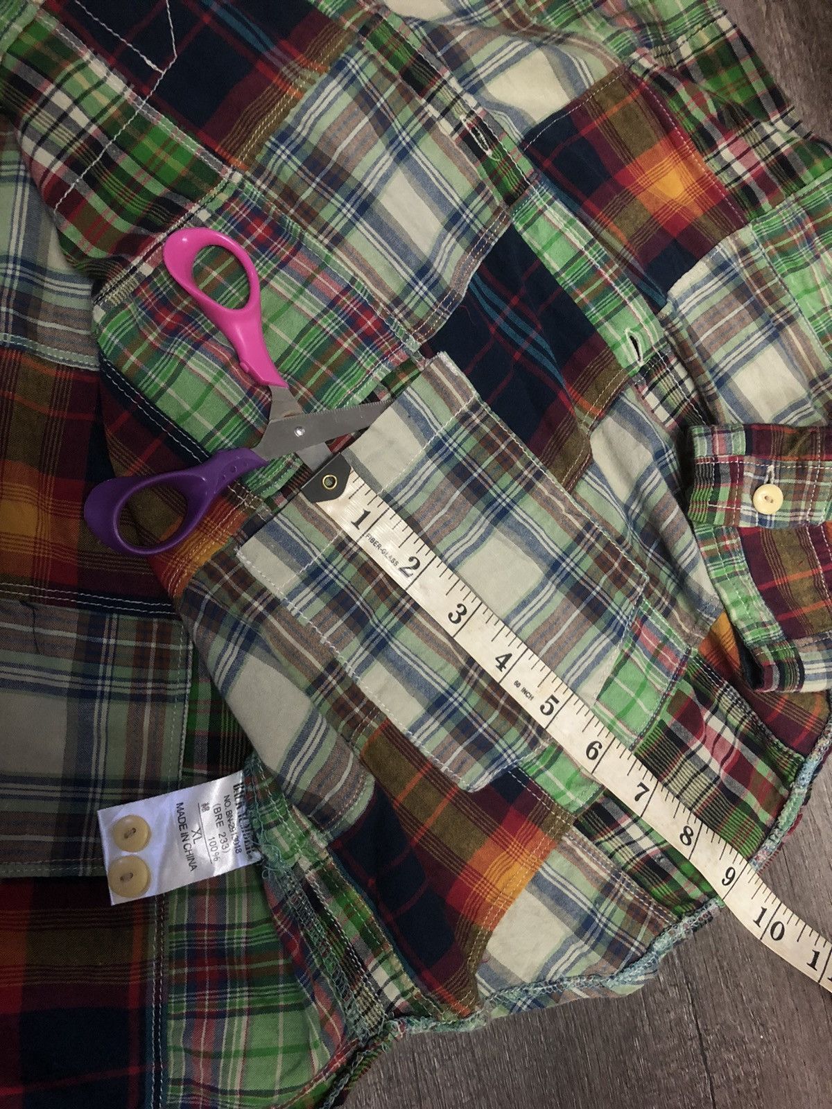 Flannel × Vintage VINTAGE BACK NUMBER PATCHWORK FLANNEL LONG SLEEVE SHIRT Size US XL / EU 56 / 4 - 19 Thumbnail