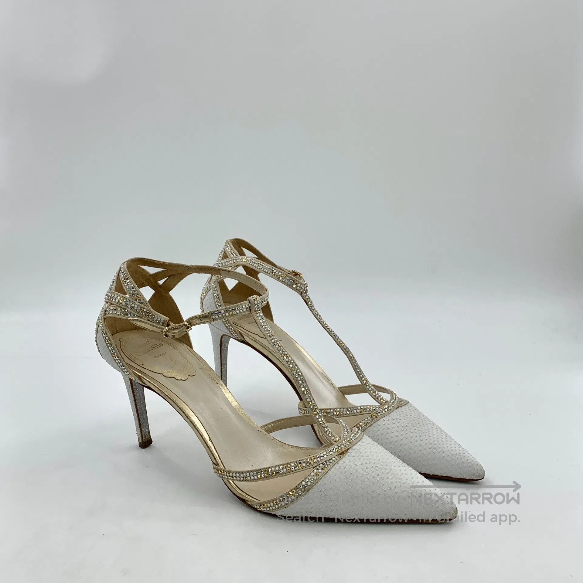 Rene Caovilla Rene Caovilla White Pointed Toe One Strap Buckle Diamond D Size US 7.5 / IT 37.5 - 2 Thumbnail