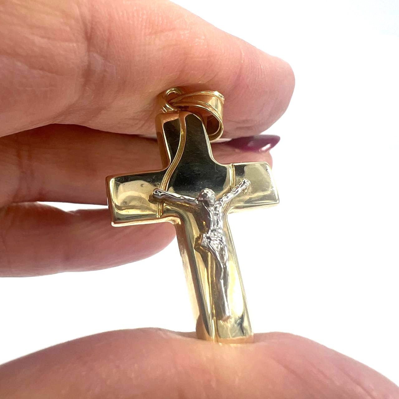 Other 14K Two Tone Gold Pendant Solid Yellow White Jesus Cross Size ONE SIZE - 8 Thumbnail
