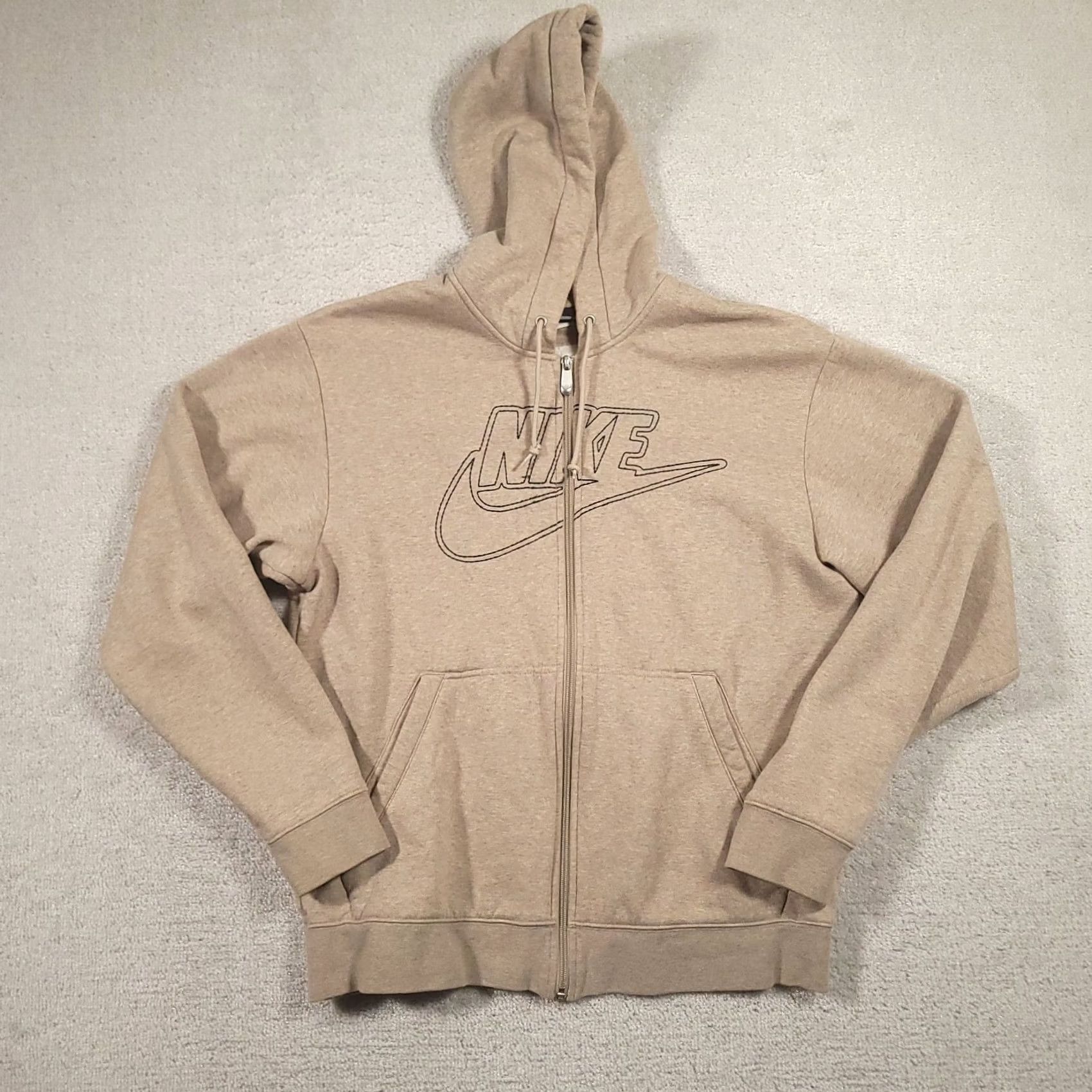 Nike Nike Beige Fleece Full Zip Hoodie Logo Hooded Pockets Long Sleeve Mens Medium Size US M / EU 48-50 / 2 - 2 Thumbnail