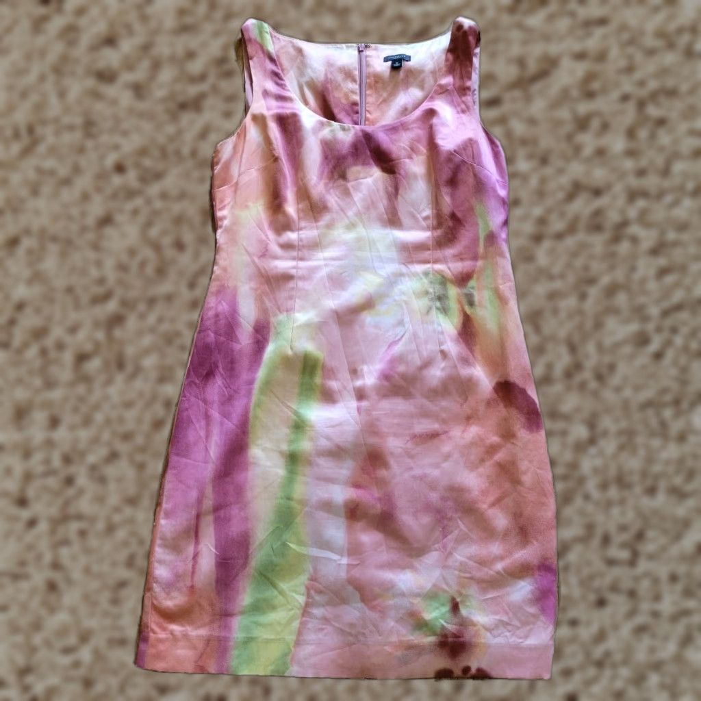 Ann Taylor Ann Taylor Dress Womens 6 Pink Peach Tie Dye Sleeveless Fitted Sheath Dress Size M / US 6-8 / IT 42-44 - 1 Thumbnail
