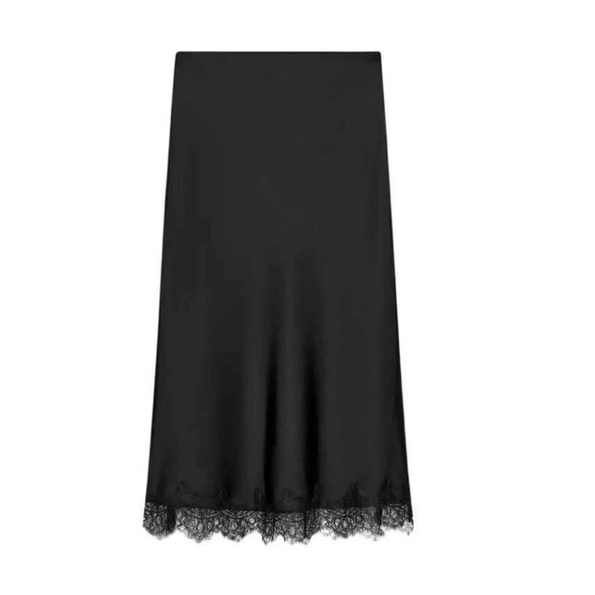 Zara Zara Womens Black Satin Effect Lace Trim Mid-Rise Midi Skirt Size 27" / US 4 / IT 40 - 4 Thumbnail