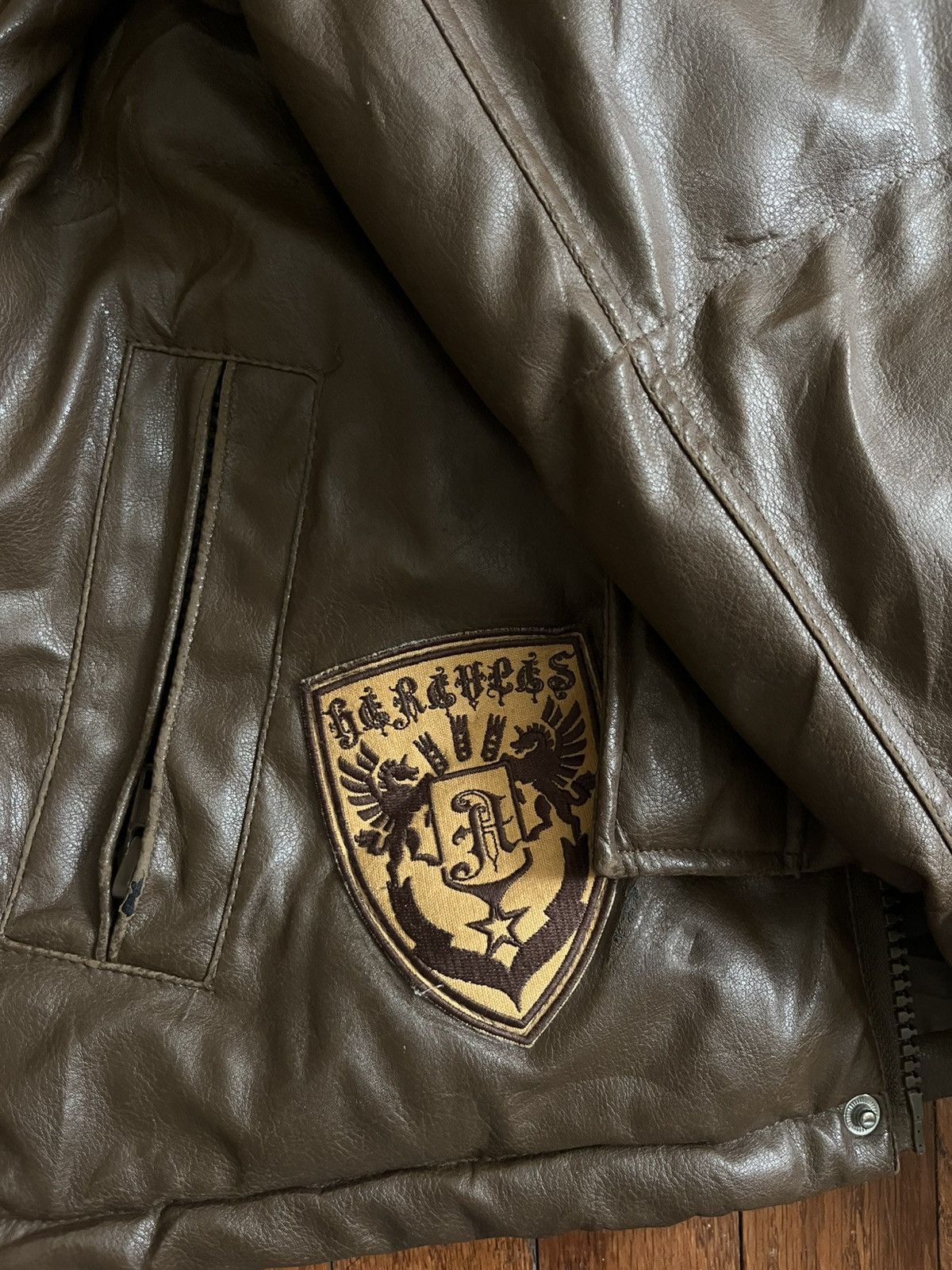 Japanese Brand Brown leather bomber/parka fur, patches Size US M / EU 48-50 / 2 - 5 Thumbnail