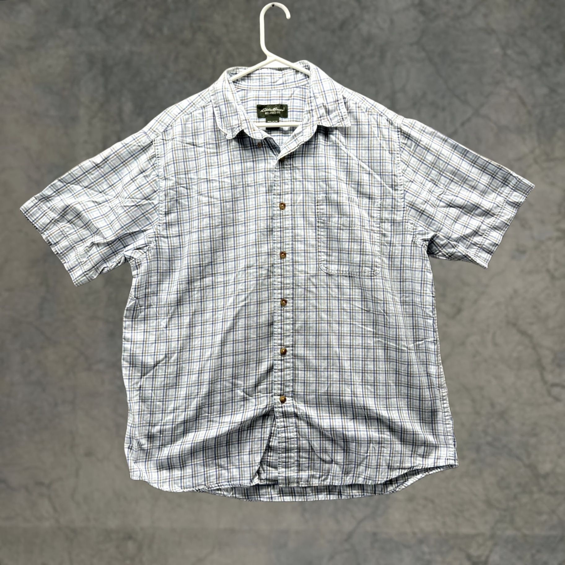 Eddie Bauer VINTAGE Eddie Bauer Shirt Men Large White Grey Button Down Relaxed Plaid Glen Check Shirt Ladies? Size US L / EU 52-54 / 3 - 1 Thumbnail