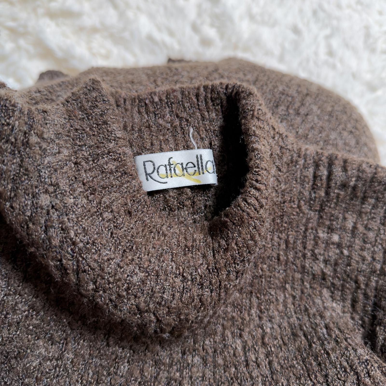Other Vintage Rafaella Brown Bouclé Knit Sweater Mock Neck 90s Size S / US 4 / IT 40 - 7 Thumbnail