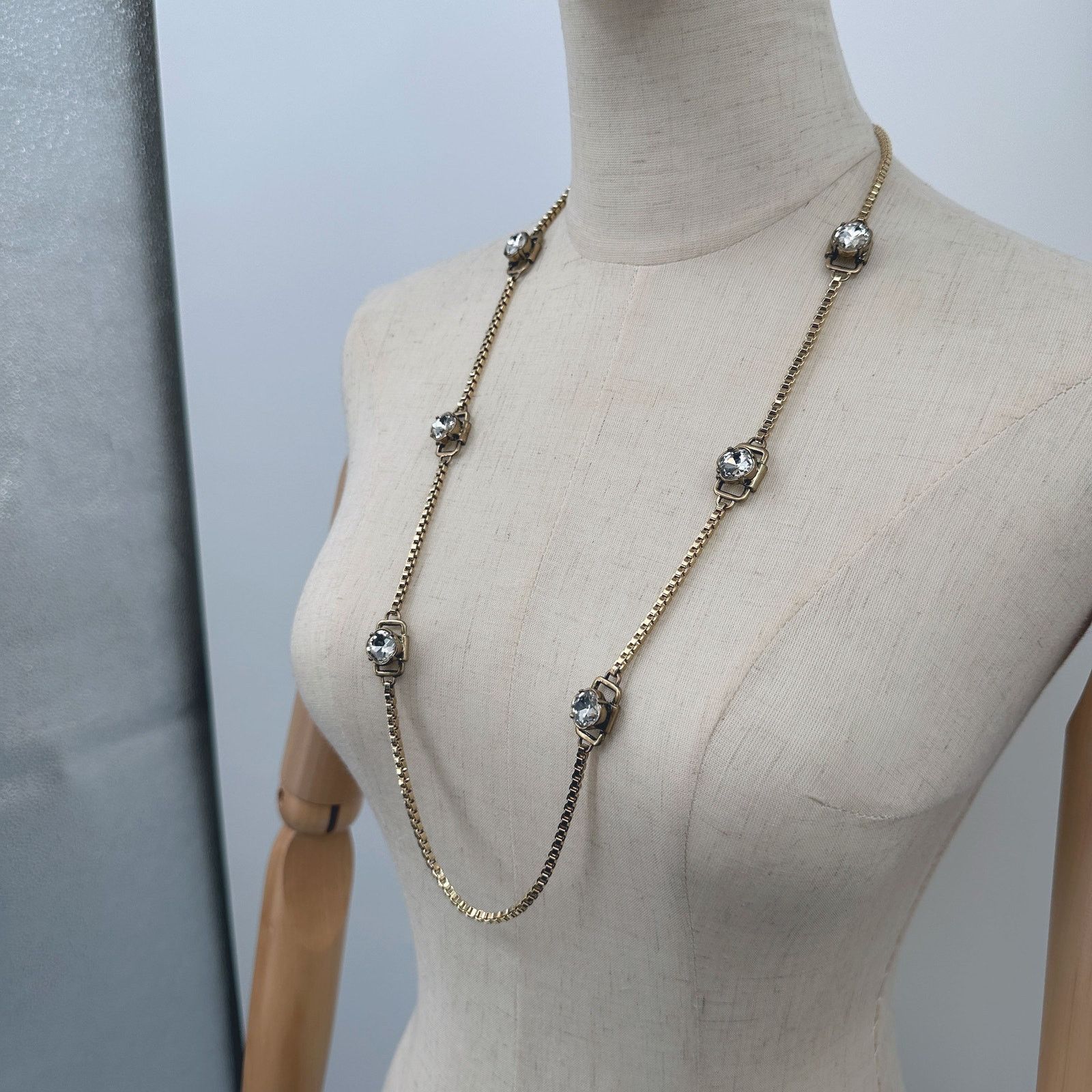 Ann Taylor Ann Taylor Long Necklace Gold Tone Box Chain and Rhinestone Size ONE SIZE - 4 Thumbnail