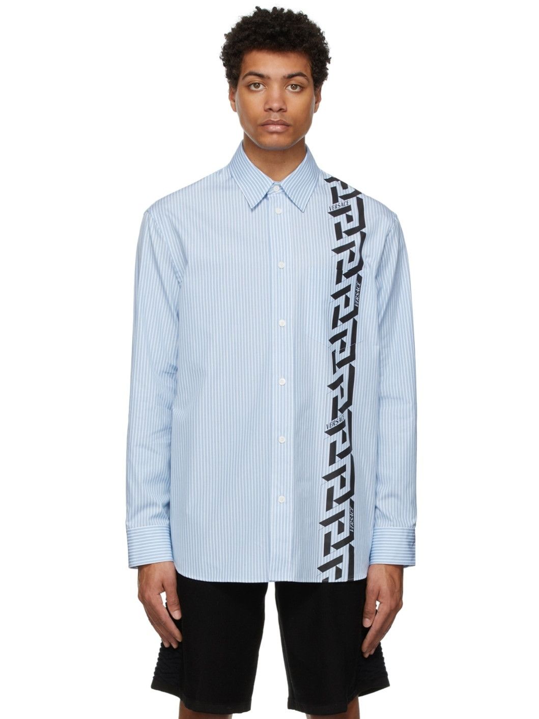 Versace VERSACE La Greca blue striped shirt Size 40 / Medium Size US M / EU 48-50 / 2 - 2 Thumbnail