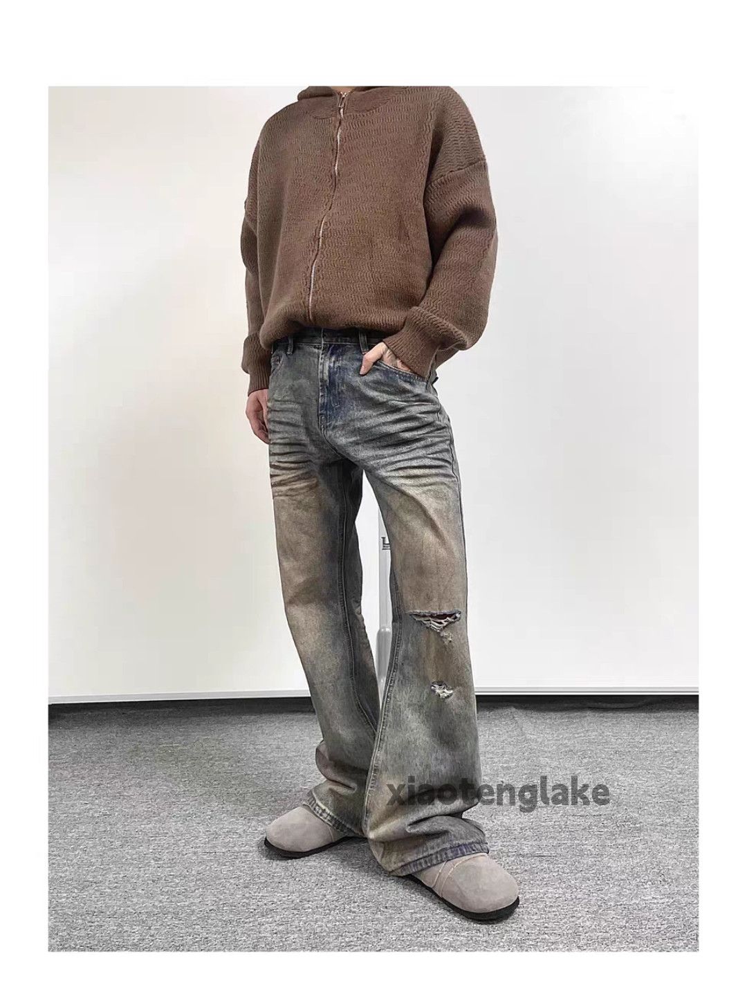 Jean × Vintage washed faded punk grunge bootcut damaged stain jeans Size US 30 / EU 46 - 6 Thumbnail