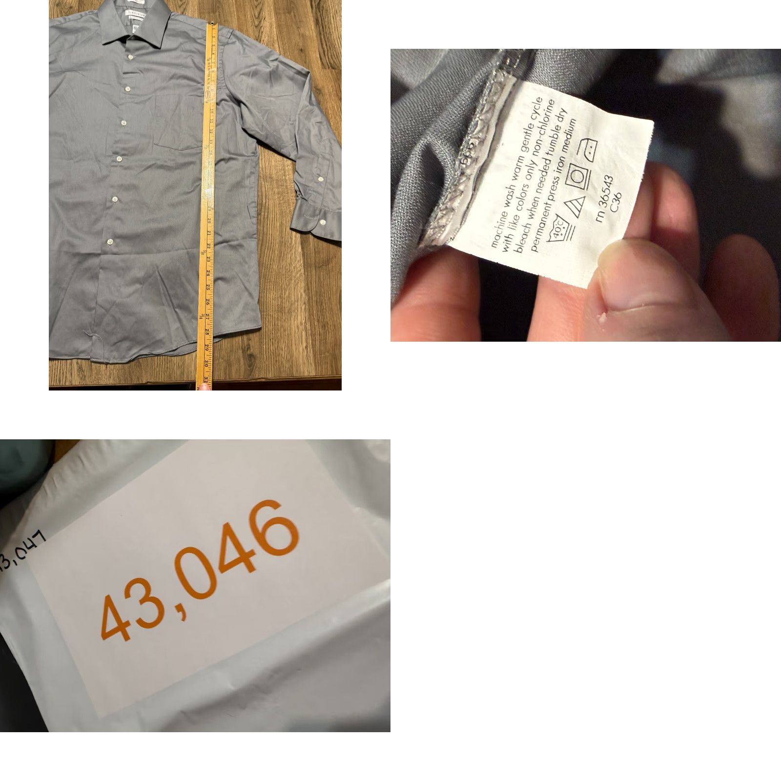 Van Heusen Van Heusen Shirt 17 32/33 Gray Button Up Regular Fit Lux Sateen Cotton Classic Mens Size US L / EU 52-54 / 3 - 8 Thumbnail