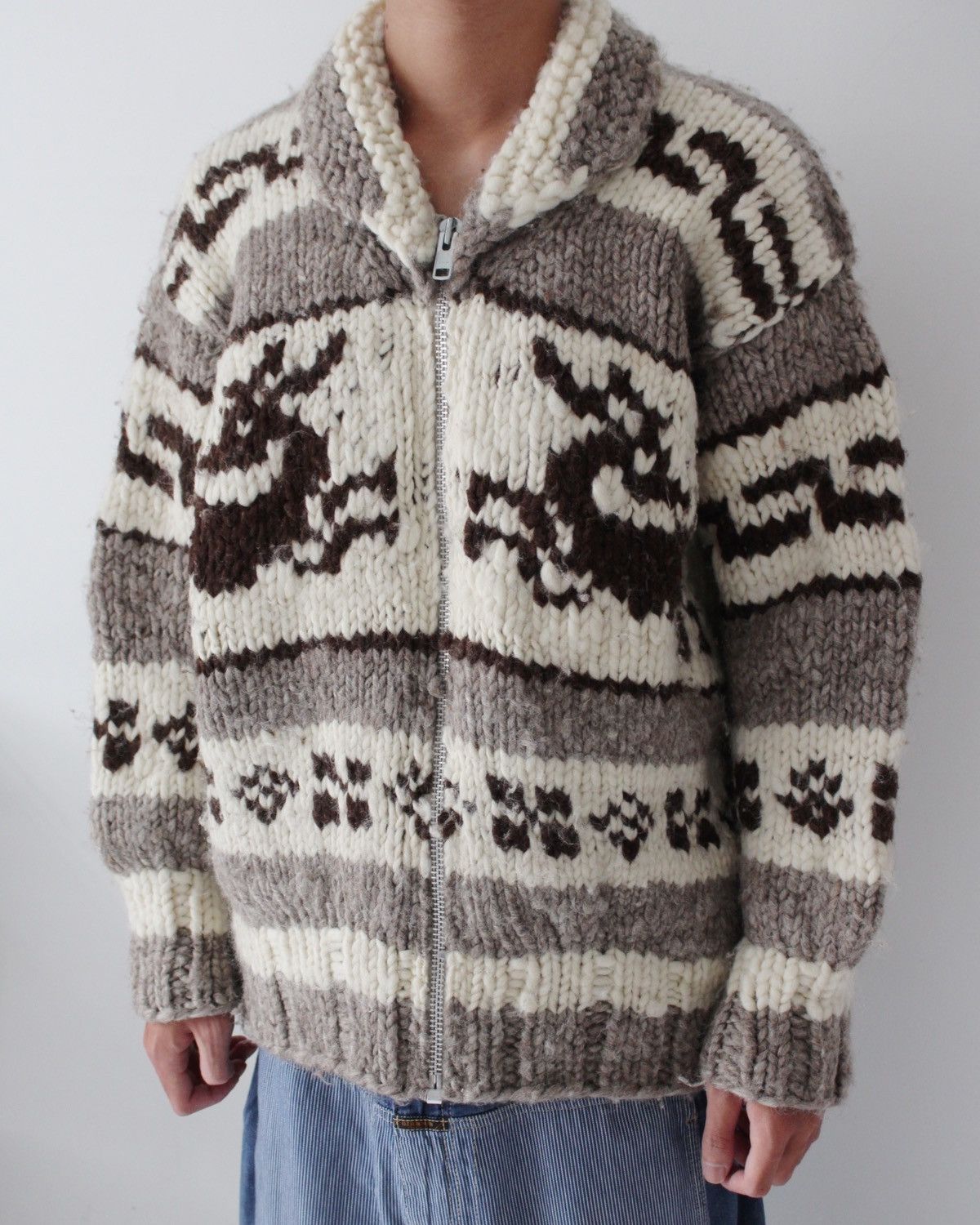 Vintage 2000S COWICHAN INDIAN HAND KNIT CARDIGAN Size US L / EU 52-54 / 3 - 3 Thumbnail
