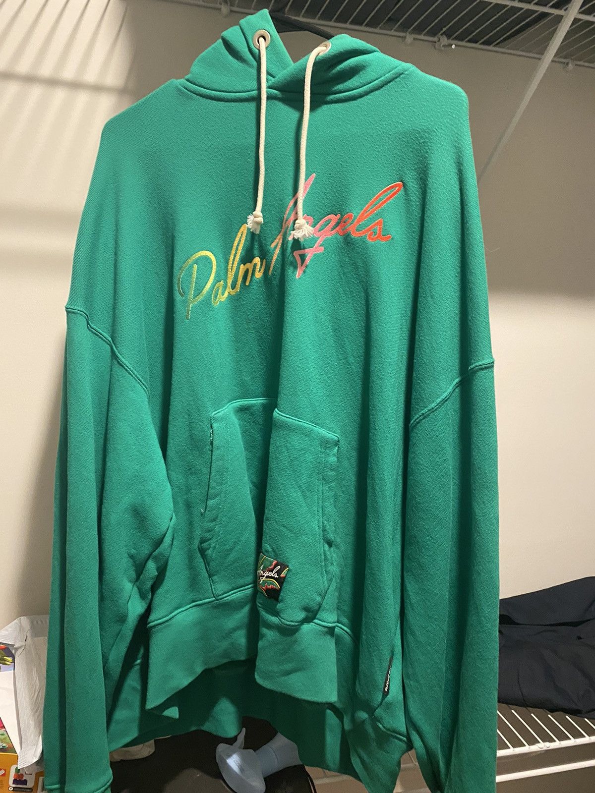 image of Palm Angels Miami Logo Hoodie in Green, Men's (Size XL)