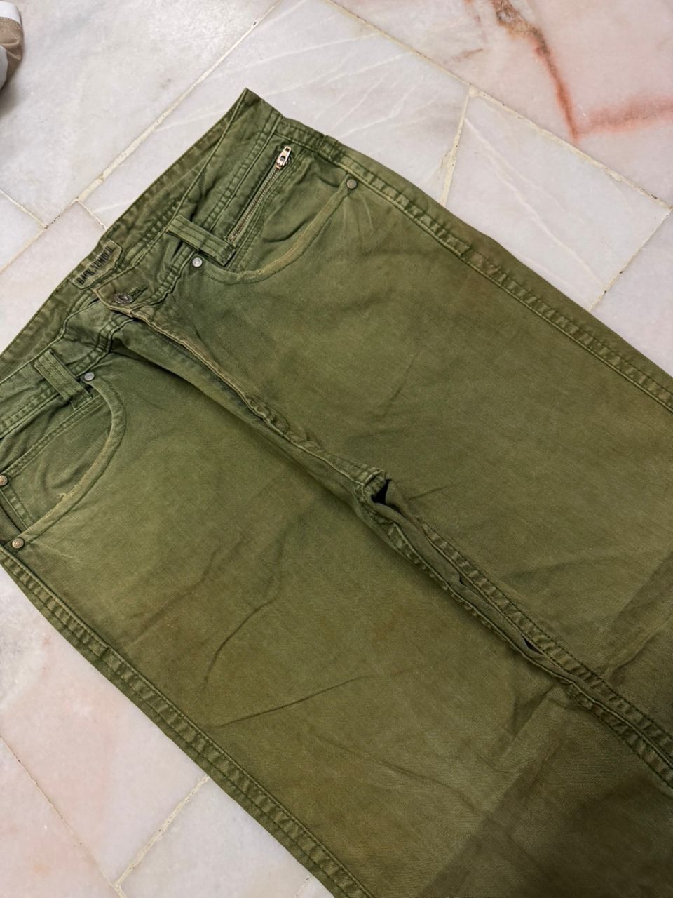Kapital 💥Thrashed 90s Back Number Olive Green Jeans Sick style Size US 31 - 6 Thumbnail