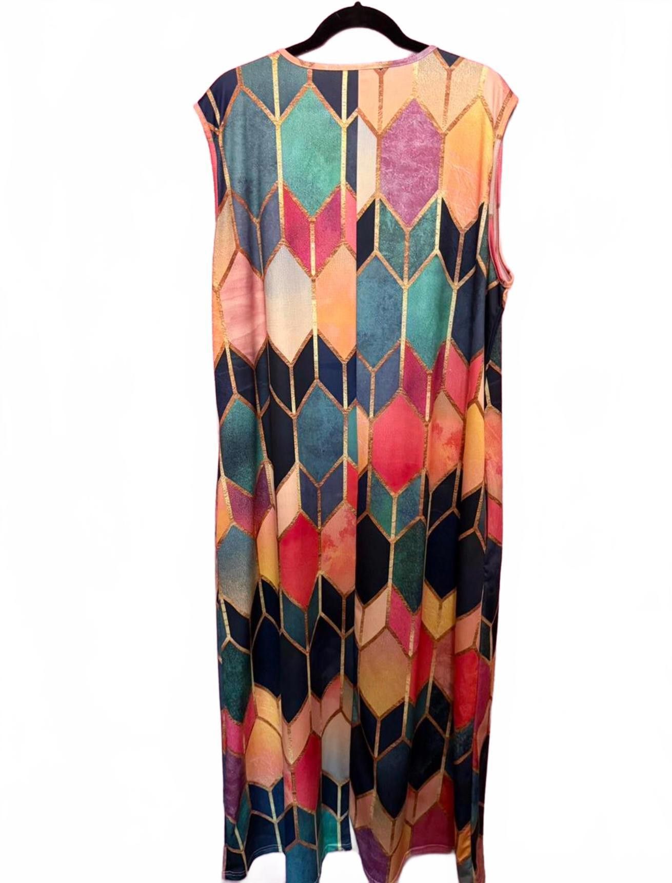 Designer Vibrant Geometric Maxi Dress Size 4XL / US 24-26 - 3 Thumbnail