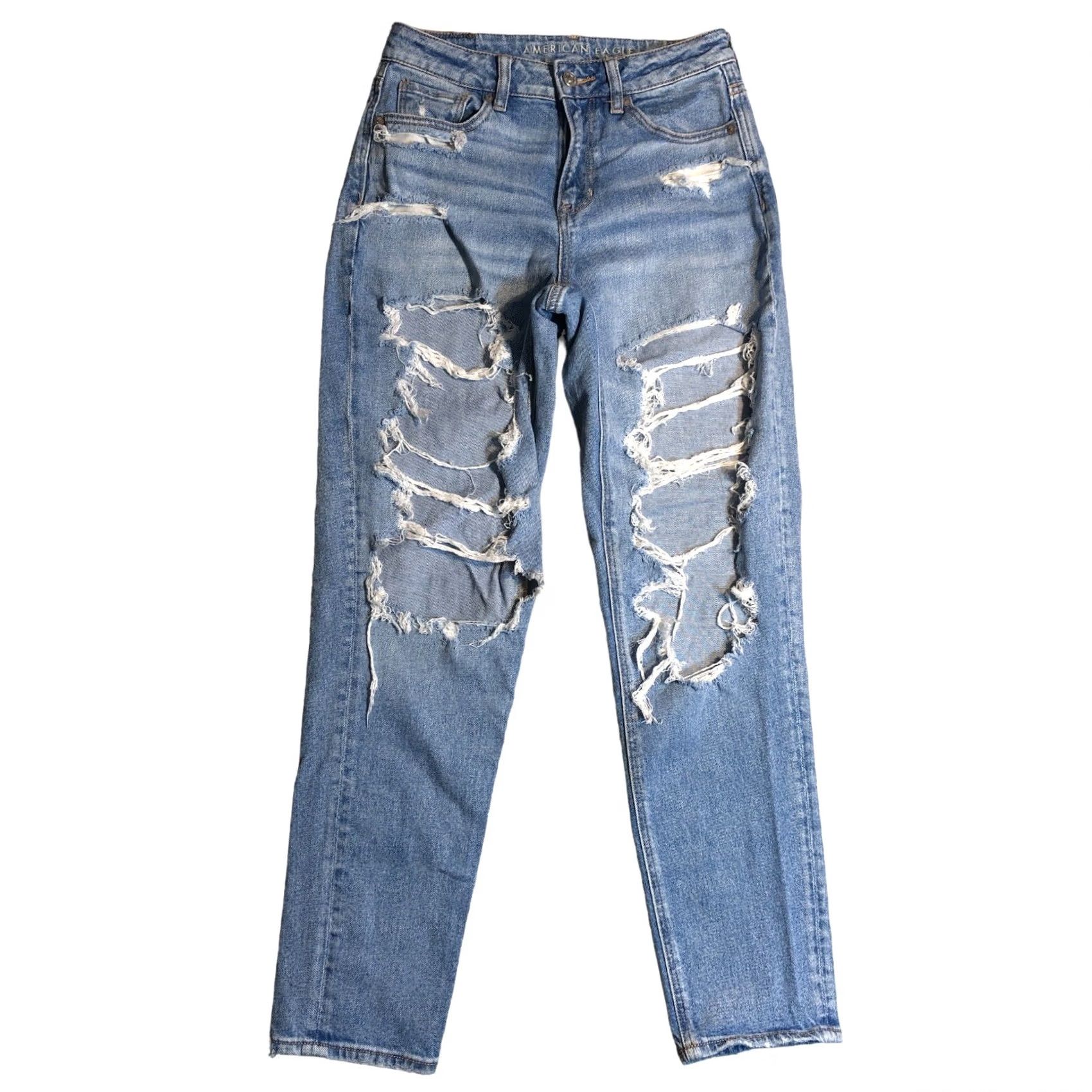 American Eagle Outfitters American Eagle Outfitters Jeans Womens Mom 4 Regular Blue Distressed Light Wash 29in Inseam 5-Pocket Denim Cotton Blend Relaxed 90s Modern Womens Size 27" / US 4 / IT 40 - 2 Thumbnail