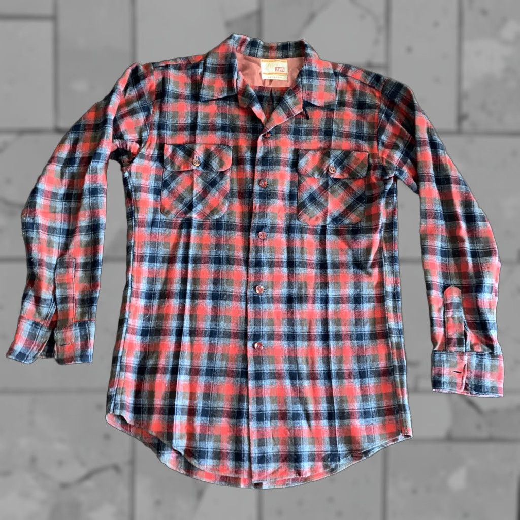 Levi's VINTAGE LEVIS Wool Plaid Button-Up Shirt Mens Medium Red Long Sleeve 50s 60s Size US M / EU 48-50 / 2 - 1 Thumbnail