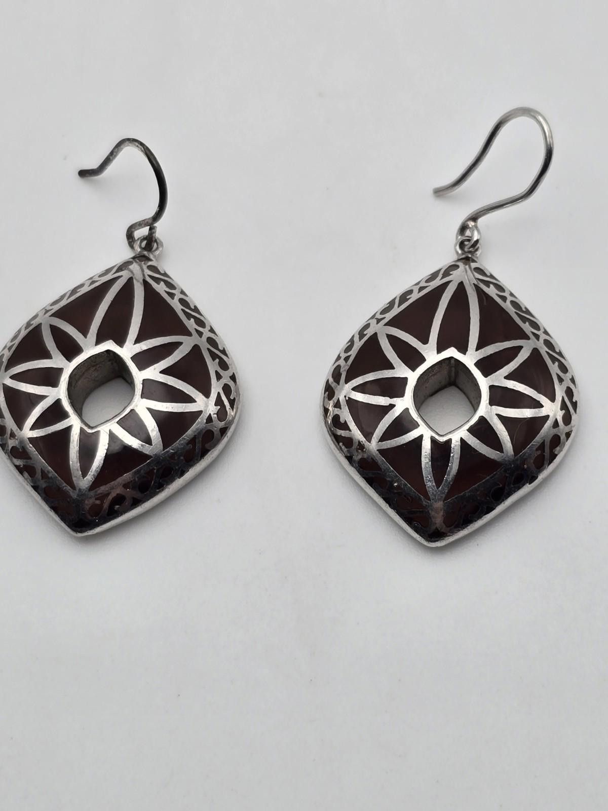 Other Vintage Sterling Silver Inlay Earrings Geometric Floral Size ONE SIZE - 1 Thumbnail