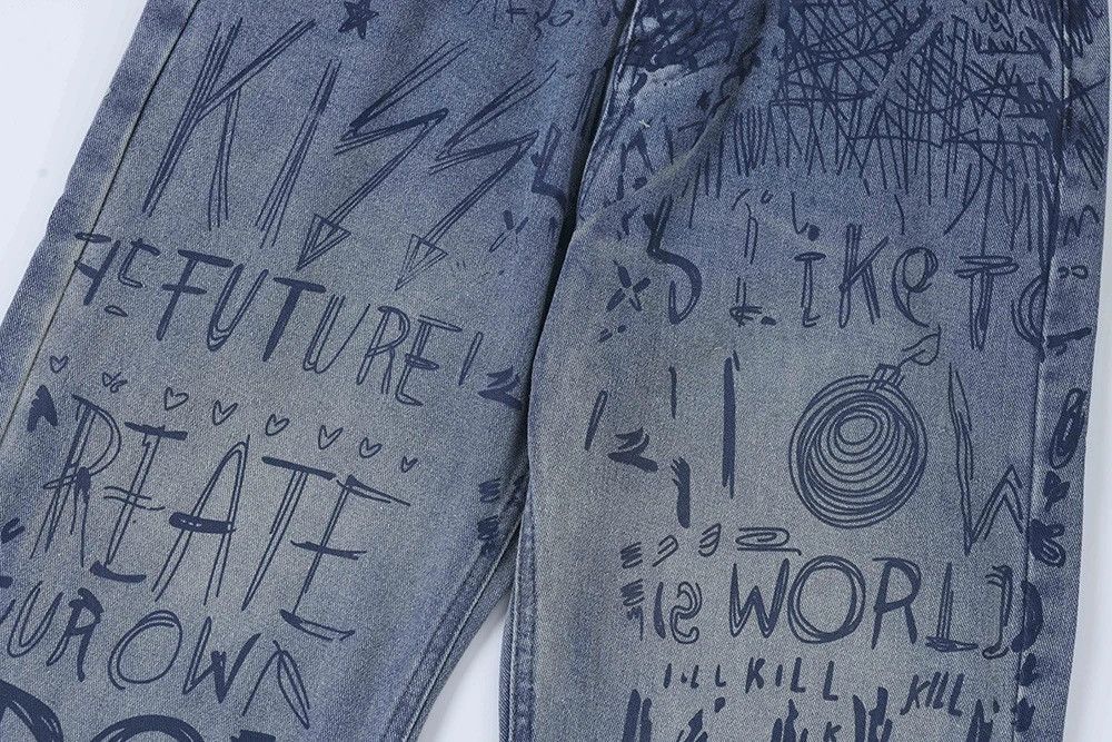 Japanese Brand × Vintage Buggy jeans for men and women with graffiti print y2k Size US 34 / EU 50 - 10 Thumbnail