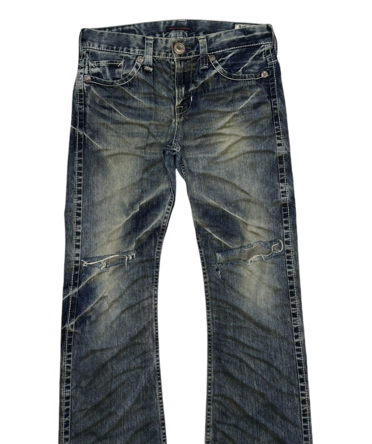🔥HYSTERIC GLAMOUR STYLE BLUE WAY WHISKER FLARED JEANS RIP