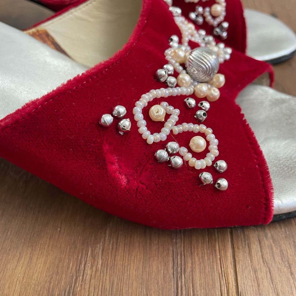 Other 70s Amalfi by Rangoni Red Velvet Open Toe Mules Block Heel 7 Size US 7.5 / IT 37.5 - 8 Thumbnail