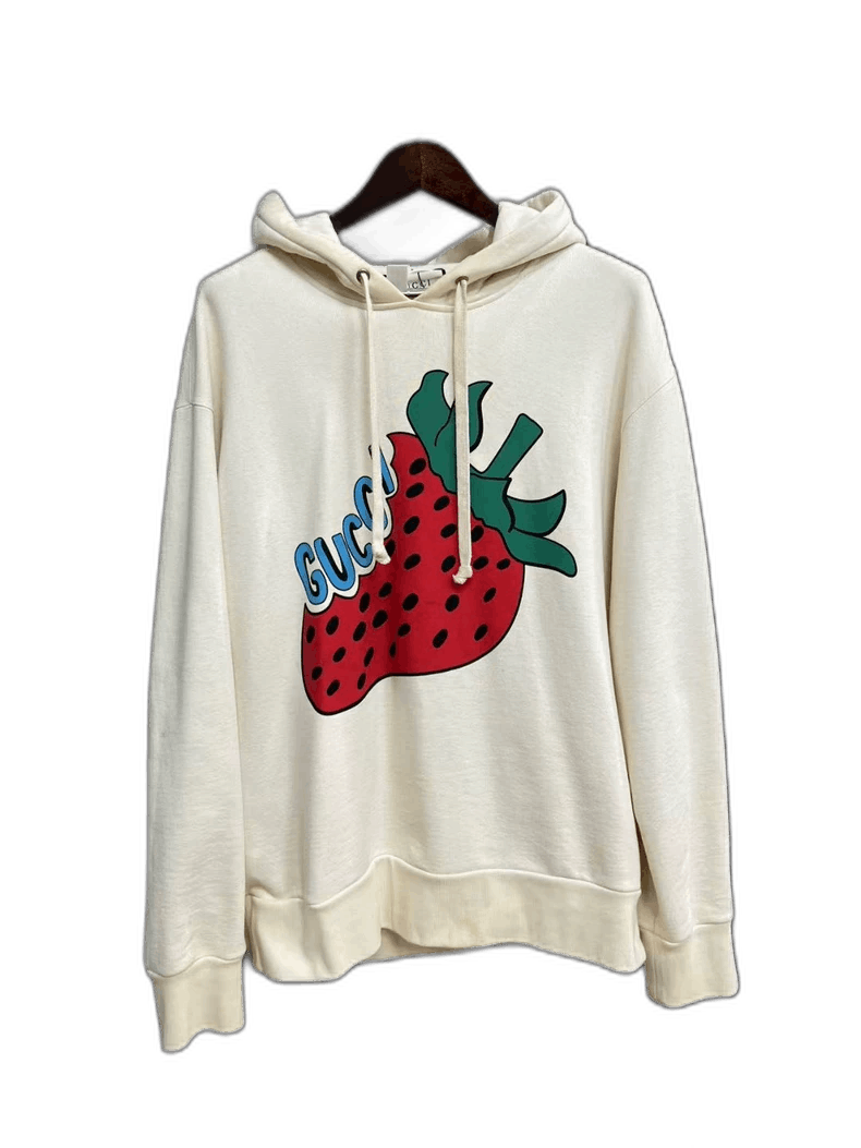 Gucci Gucci Cream Strawberry Logo Hoodie Size US XL / EU 56 / 4 - 1 Thumbnail