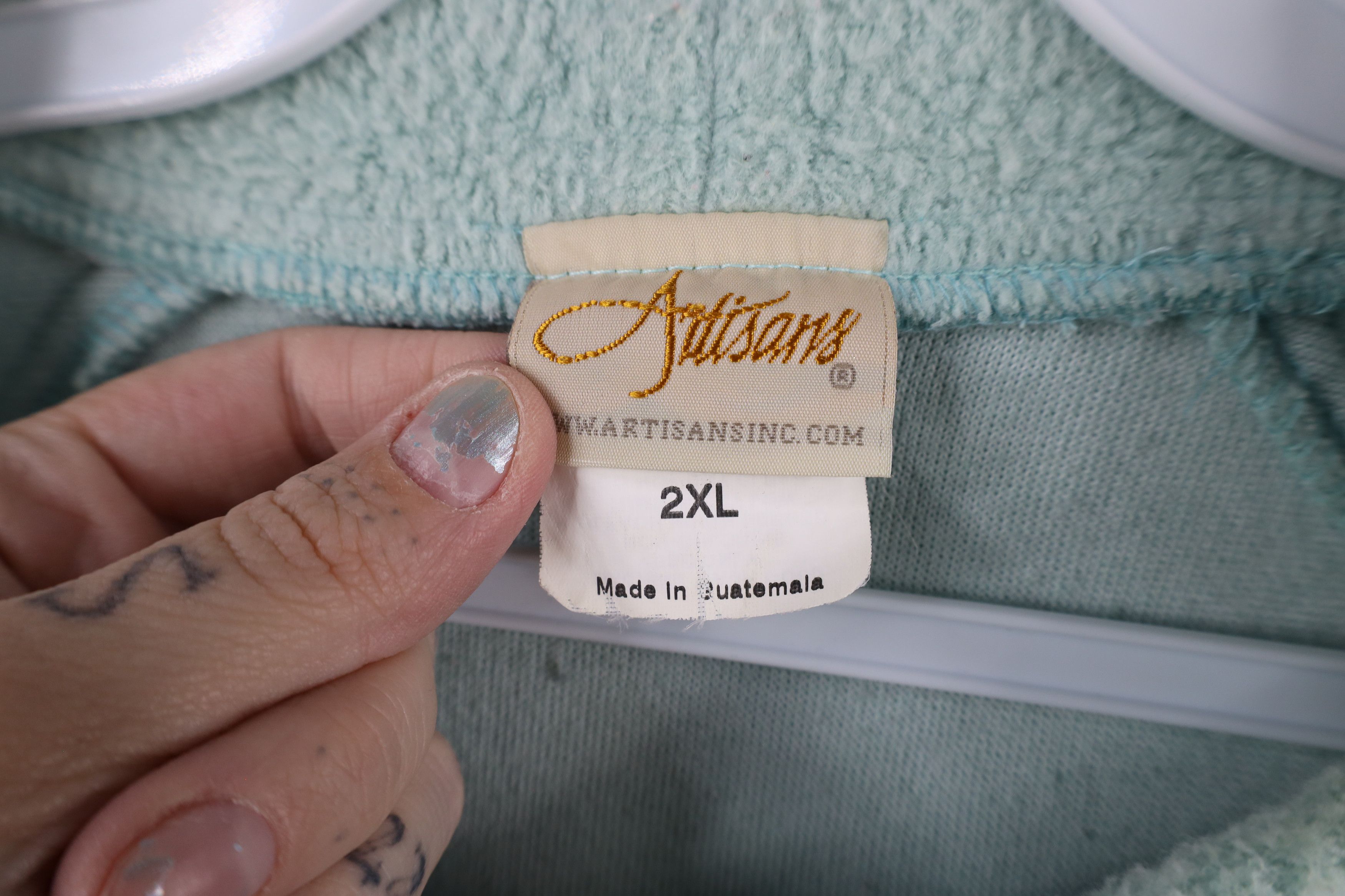 Vintage Vintage 90s Country Primitive Marled Fleece Sweater Teal Size XXL / US 16-18 / IT 52-54 - 9 Thumbnail