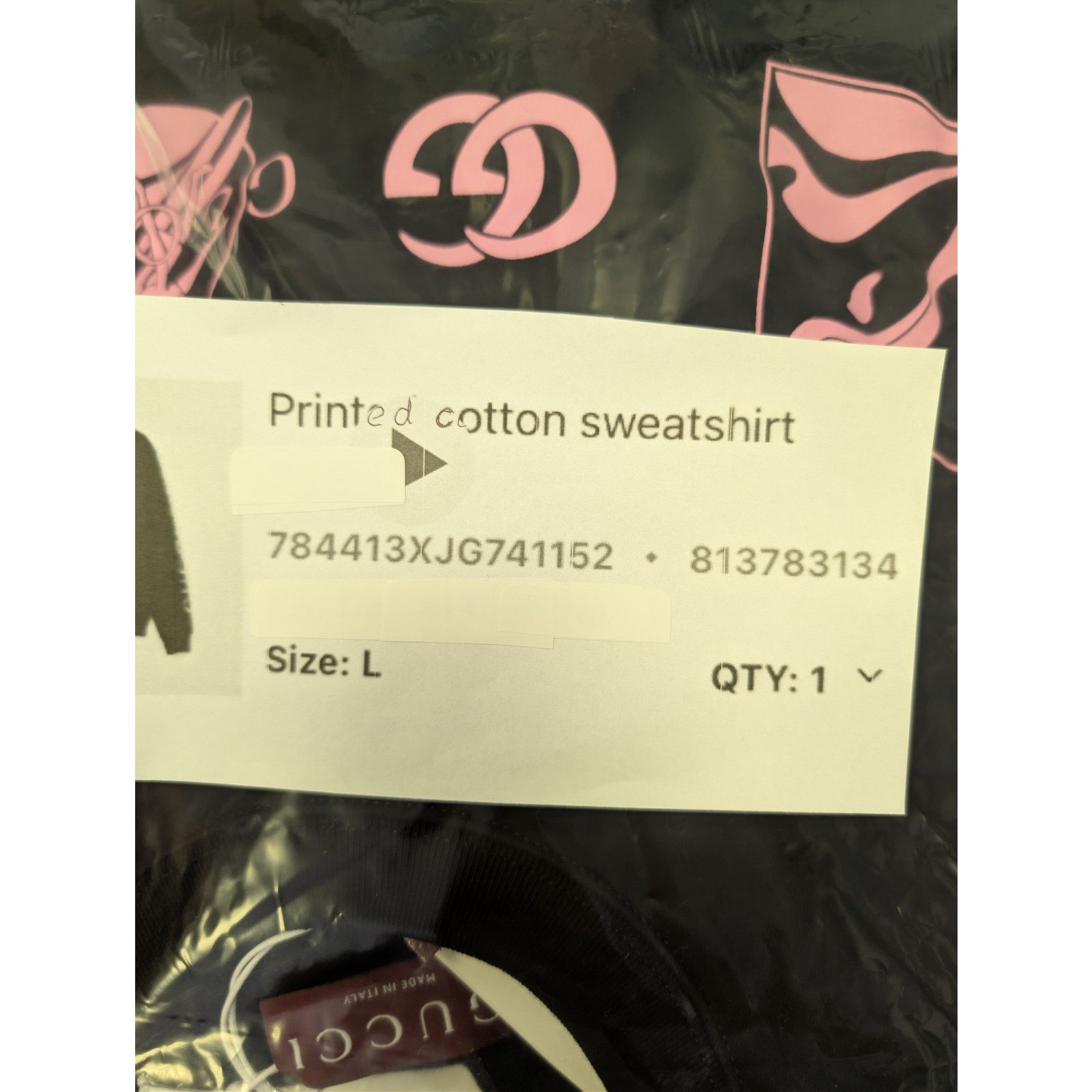 Gucci o1rshd1 Printed Logo Cotton Sweatshirt in Black / Light Pink Size US L / EU 52-54 / 3 - 23 Thumbnail
