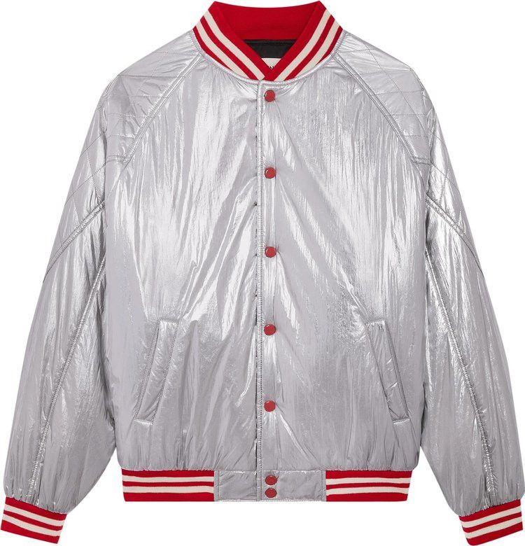image of Celine Teddy Bomber Jacket With Quilted Yoke Silver, Men's (Size Small)