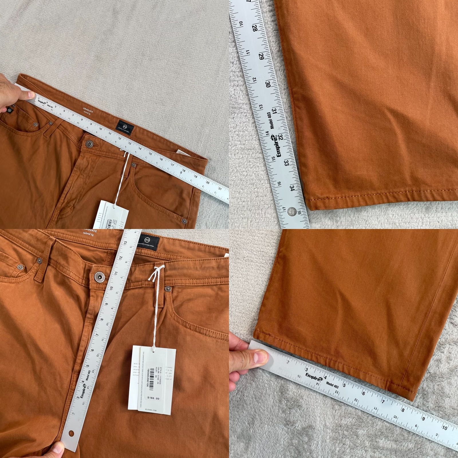 Vintage AG Adriano Goldschmied Graduate Tailored Leg Jeans Men 38x35 Brown NWT Denim 5-Pocket Stretch Tailored Leg Jeans Mens Size US 38 / EU 54 - 8 Thumbnail