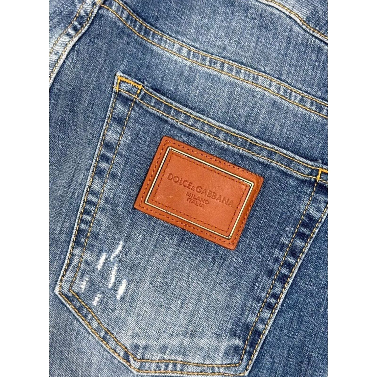 Dolce & Gabbana Dolce&Gabbana Jeans Slim Men 48 Blue Denim Logo 5-Pocket Zip Inseam 33 Leather? (Note: adjust) Size US 32 / EU 48 - 3 Thumbnail