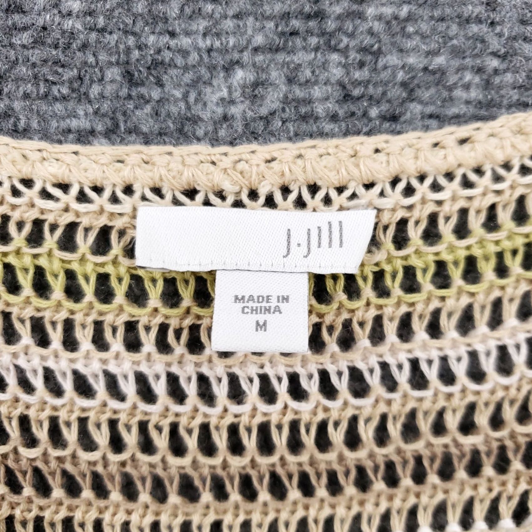 J. Jill J. Jill Sweater Womens M Medium Beige Yellow Tunic Striped Long Sleeve Open Knit Size M / US 6-8 / IT 42-44 - 3 Thumbnail