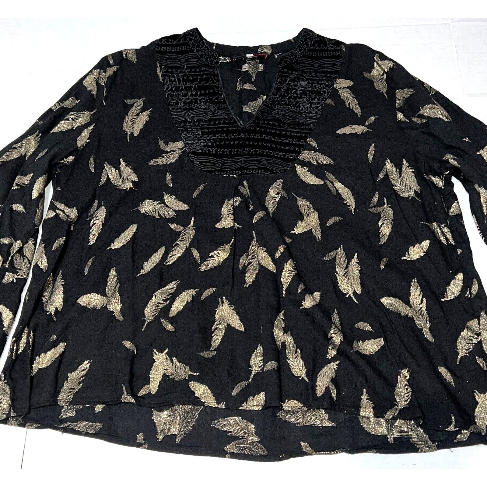 Johnny Was JOHNNY WAS WORKSHOP SZ XL BLACK GOLD FEATHER BELL SLEEVE Size XL / US 12-14 / IT 48-50 - 2 Thumbnail