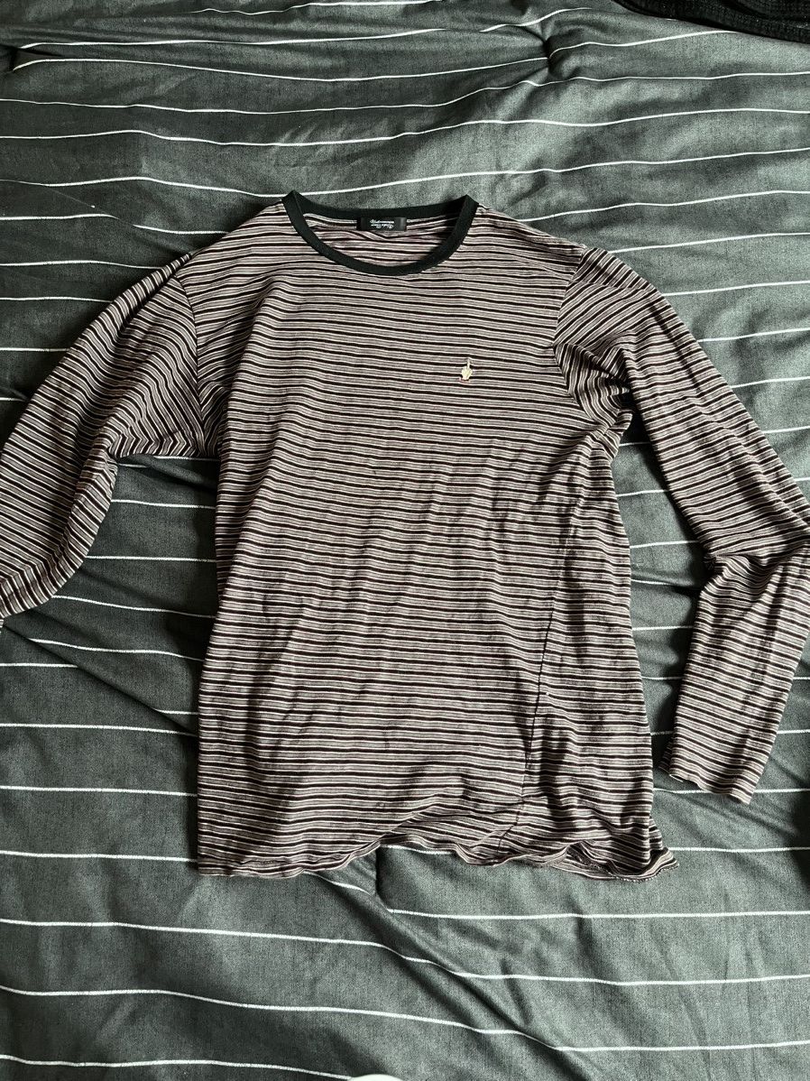 image of Undercover L/s Middle Finger Stripe in Black/Red Stripe, Men's (Size Medium)