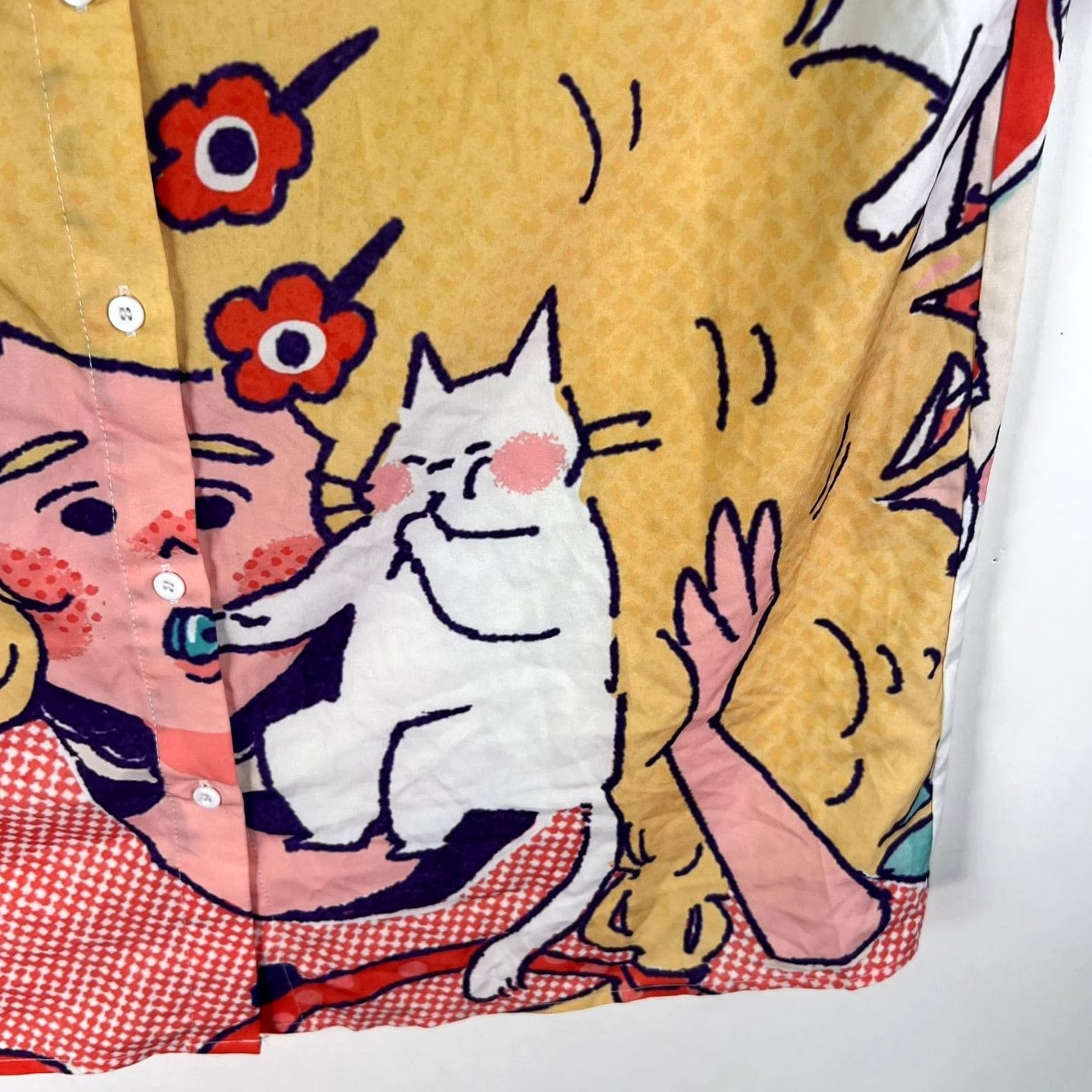 Shein SheIn Button-Up Shirt Womens Size S Short Sleeve Cat Pattern Multicolor Knit Double-Sided Collared Button-Up Casual Workwear 90s Cat Theme Womens Size S / US 4 / IT 40 - 3 Thumbnail