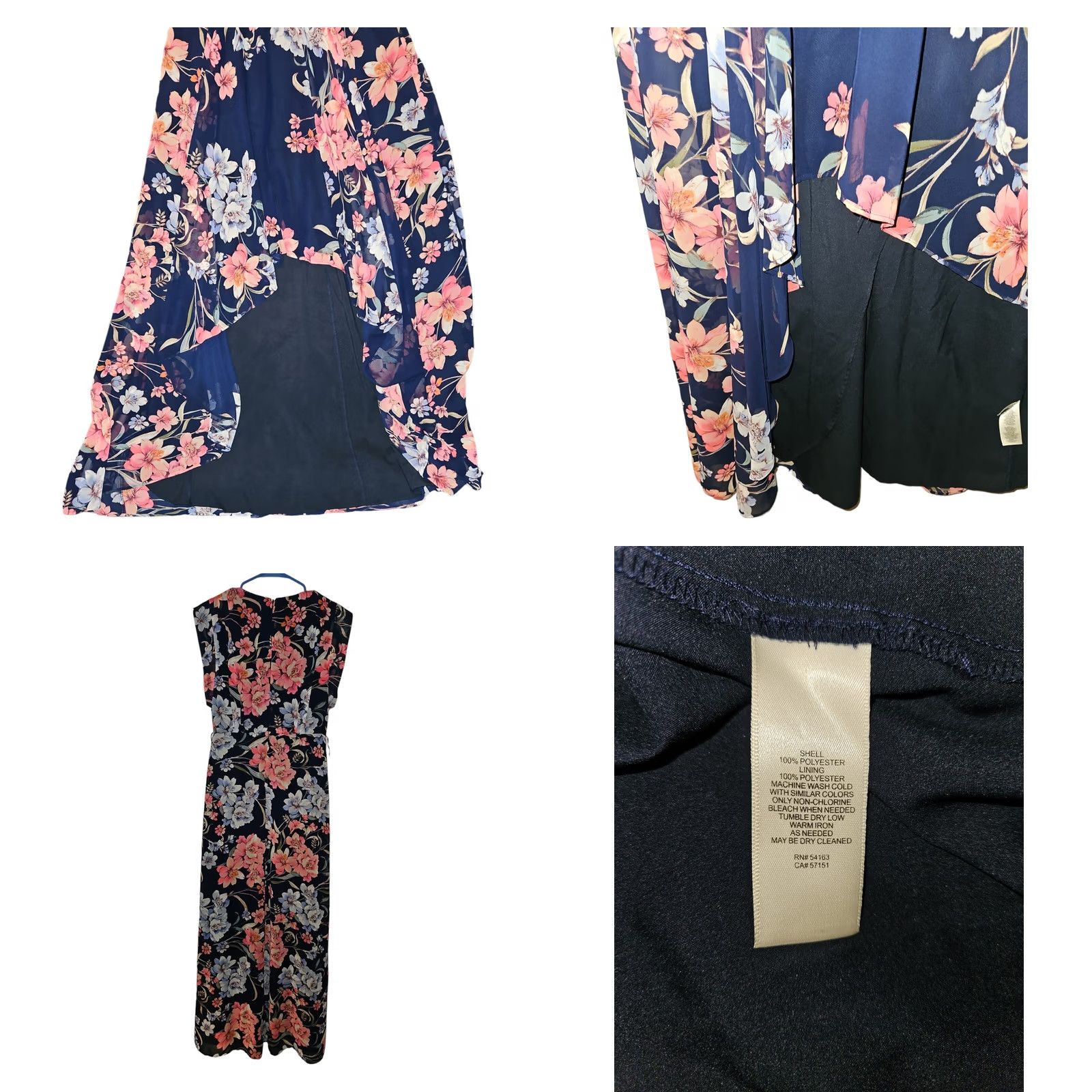 Vintage Eliza J Dress Women's 6 Maxi Hi-Low Floral V-Neck Zip Blue Size M / US 6-8 / IT 42-44 - 8 Thumbnail